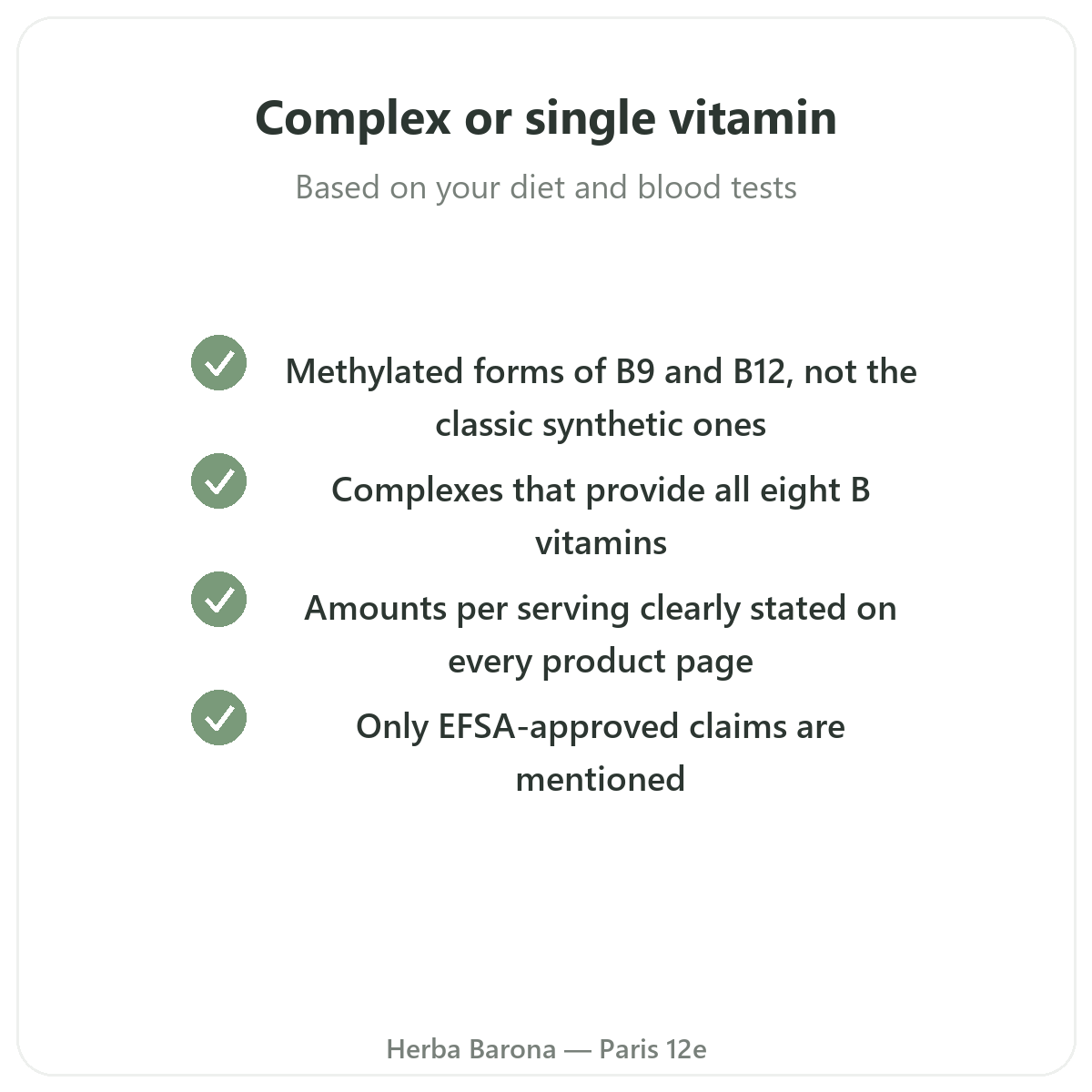 B Vitamins - key active forms to choose at Herba Barona Paris 12th