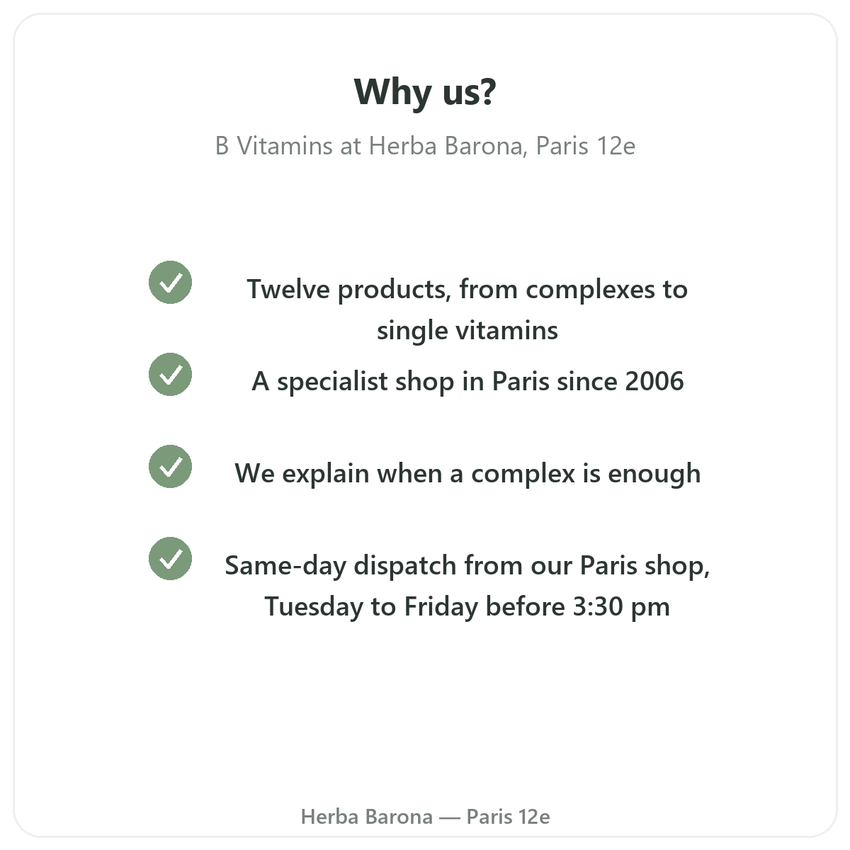 Why buy B Vitamins in Paris at Herba Barona Paris 12th