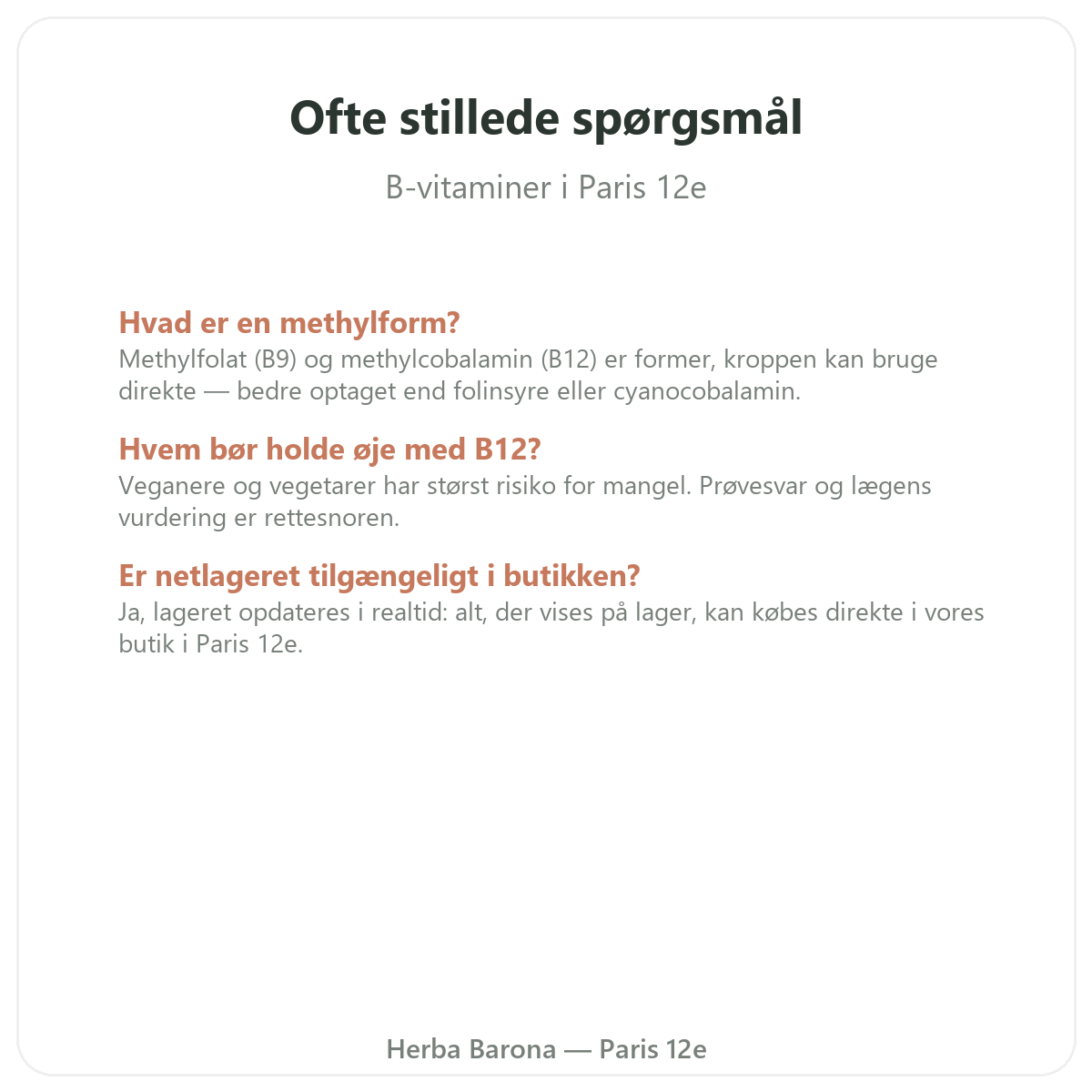 Ofte stillede spørgsmål om B-vitaminer i Paris - Herba Barona Paris 12