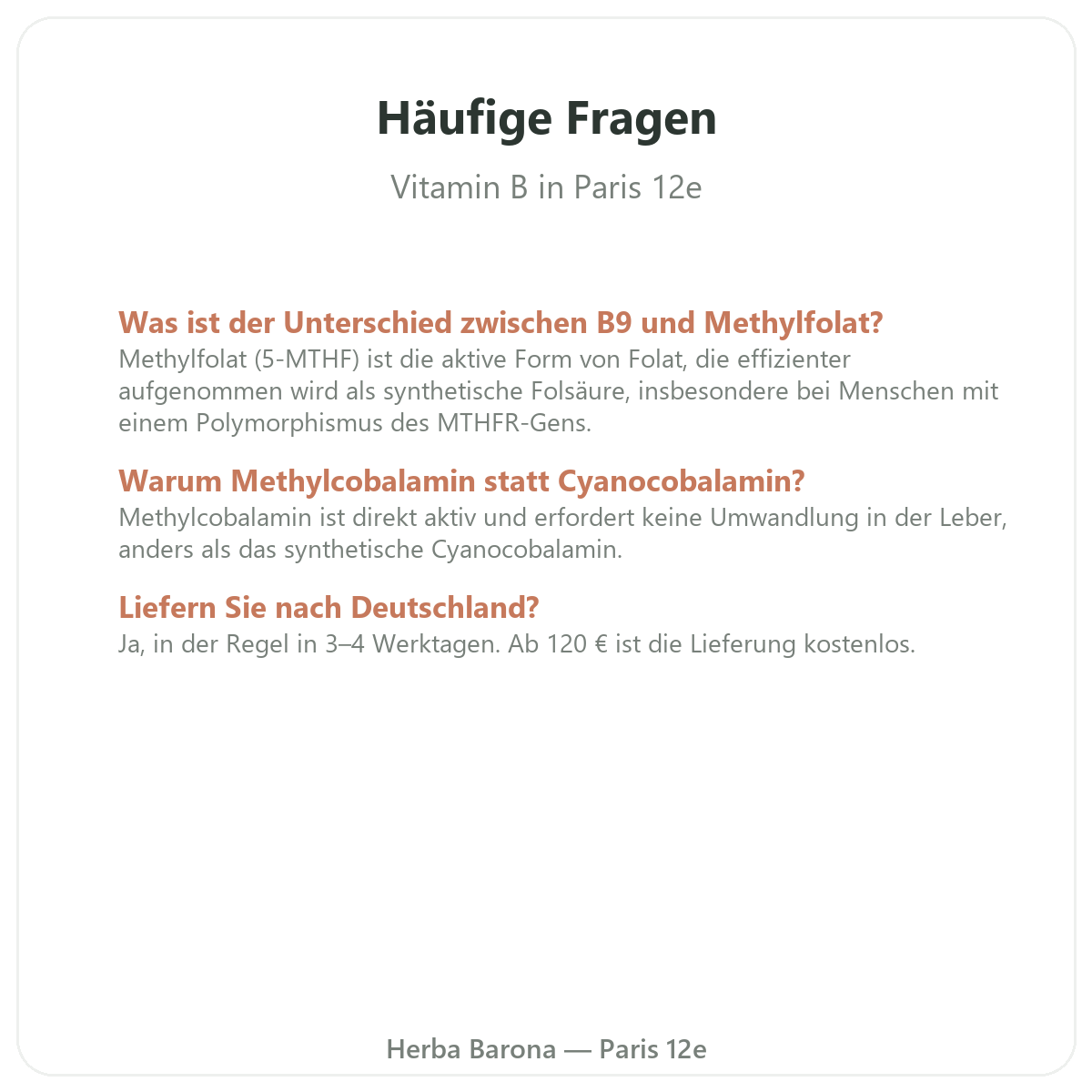 Häufige Fragen zu B-Vitaminen in Paris - Herba Barona Paris 12e