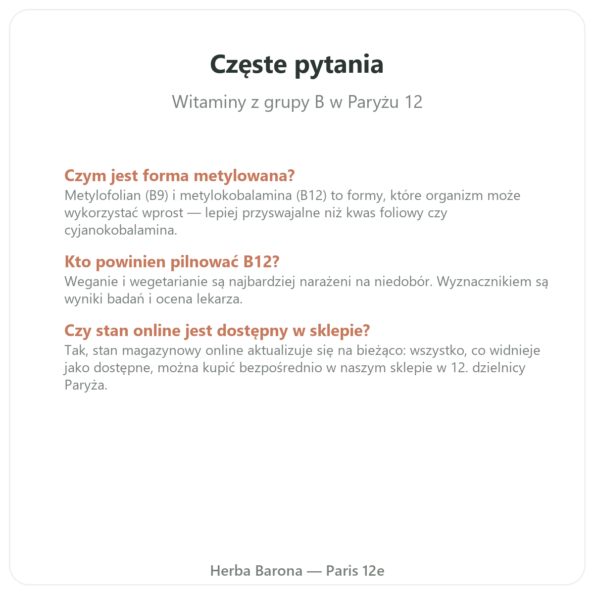 Questions frequentes Vitamines B a Paris - Herba Barona Paris 12e