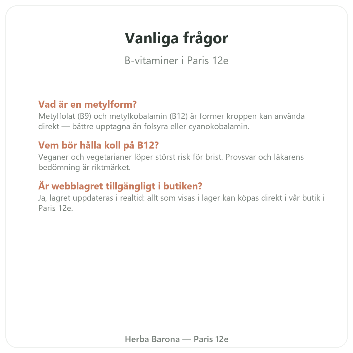 Vanliga frågor om B-vitaminer i Paris – Herba Barona Paris 12e