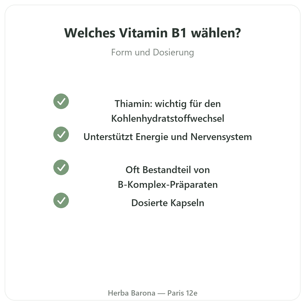 Vitamin B1 Paris - Qualitätsversprechen bei Herba Barona Paris 12e