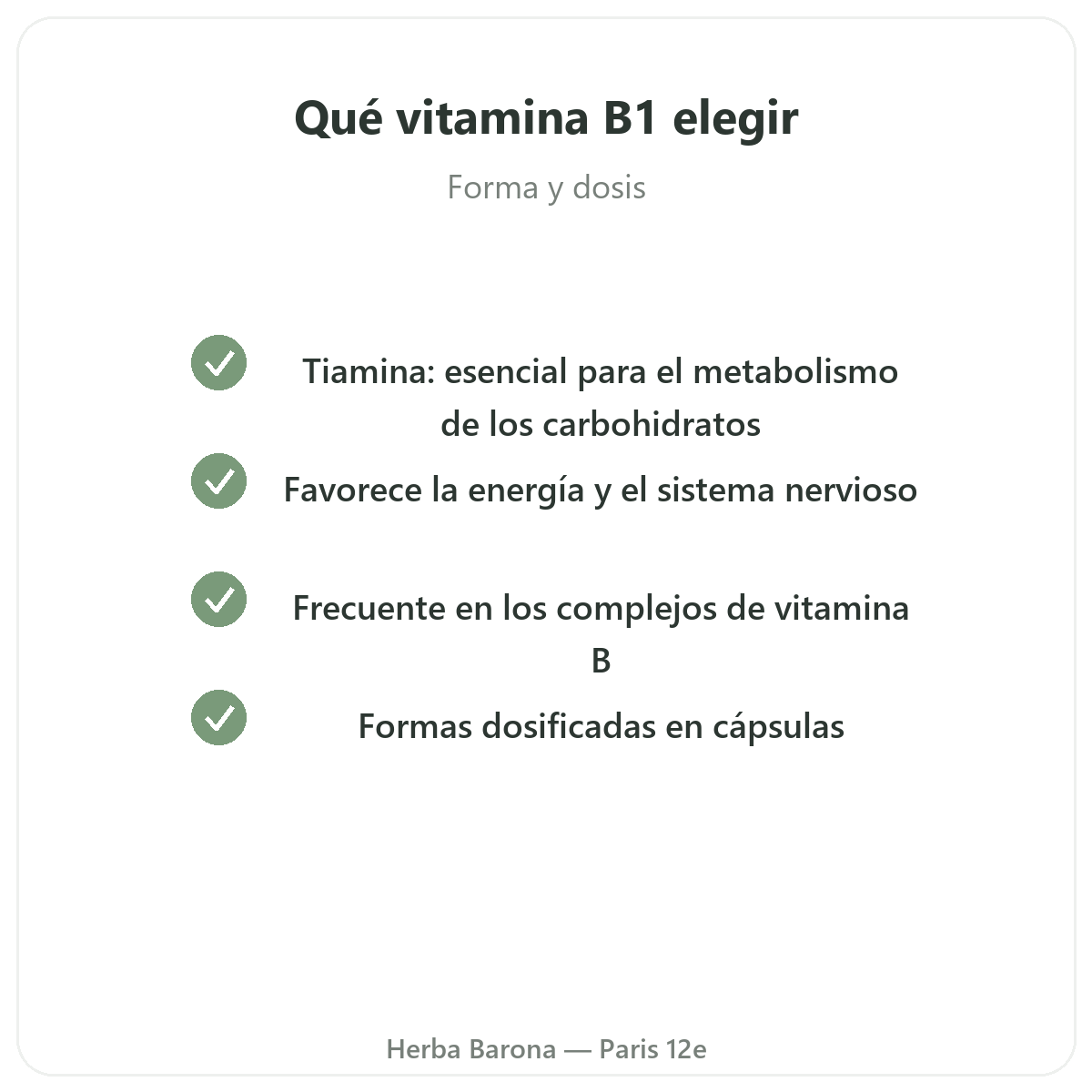 Vitamina B1 París París - compromisos de calidad en Herba Barona París 12e