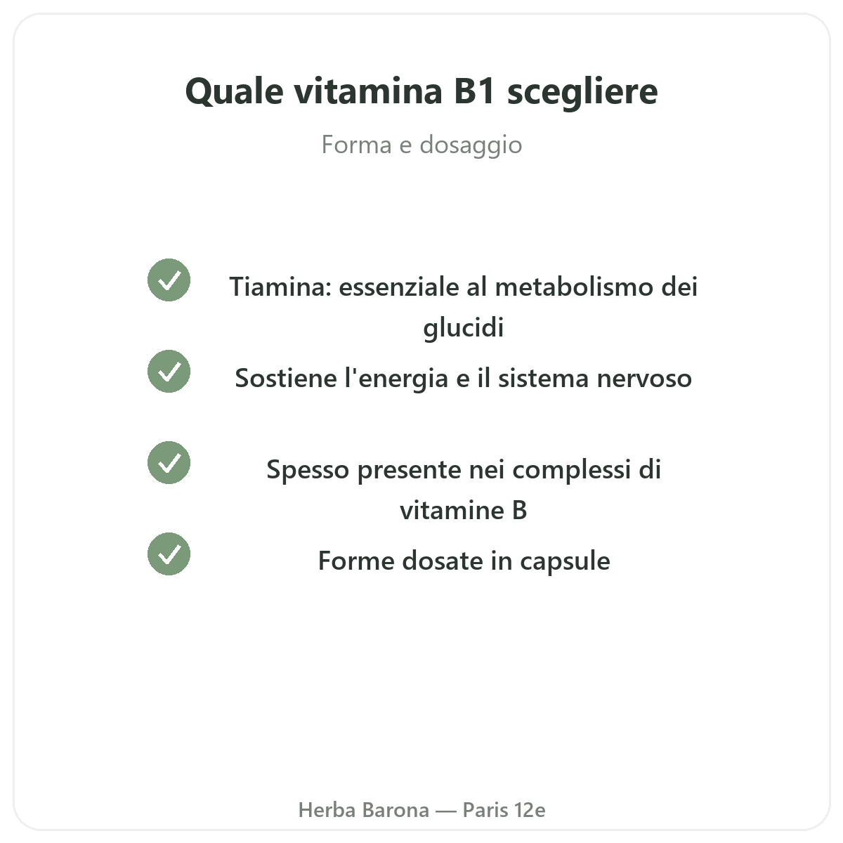 Vitamina B1 Parigi - impegni di qualità da Herba Barona Parigi 12e