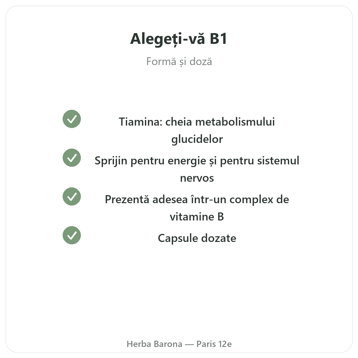 Vitamina B1 Paris Paris - angajamente de calitate la Herba Barona, Paris, arondismentul 12