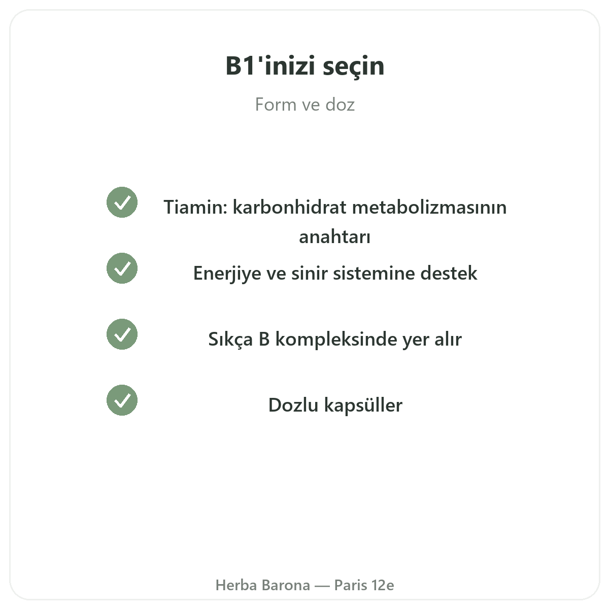 Paris’te Vitamin B1 - Herba Barona Paris 12e’de kalite taahhütleri