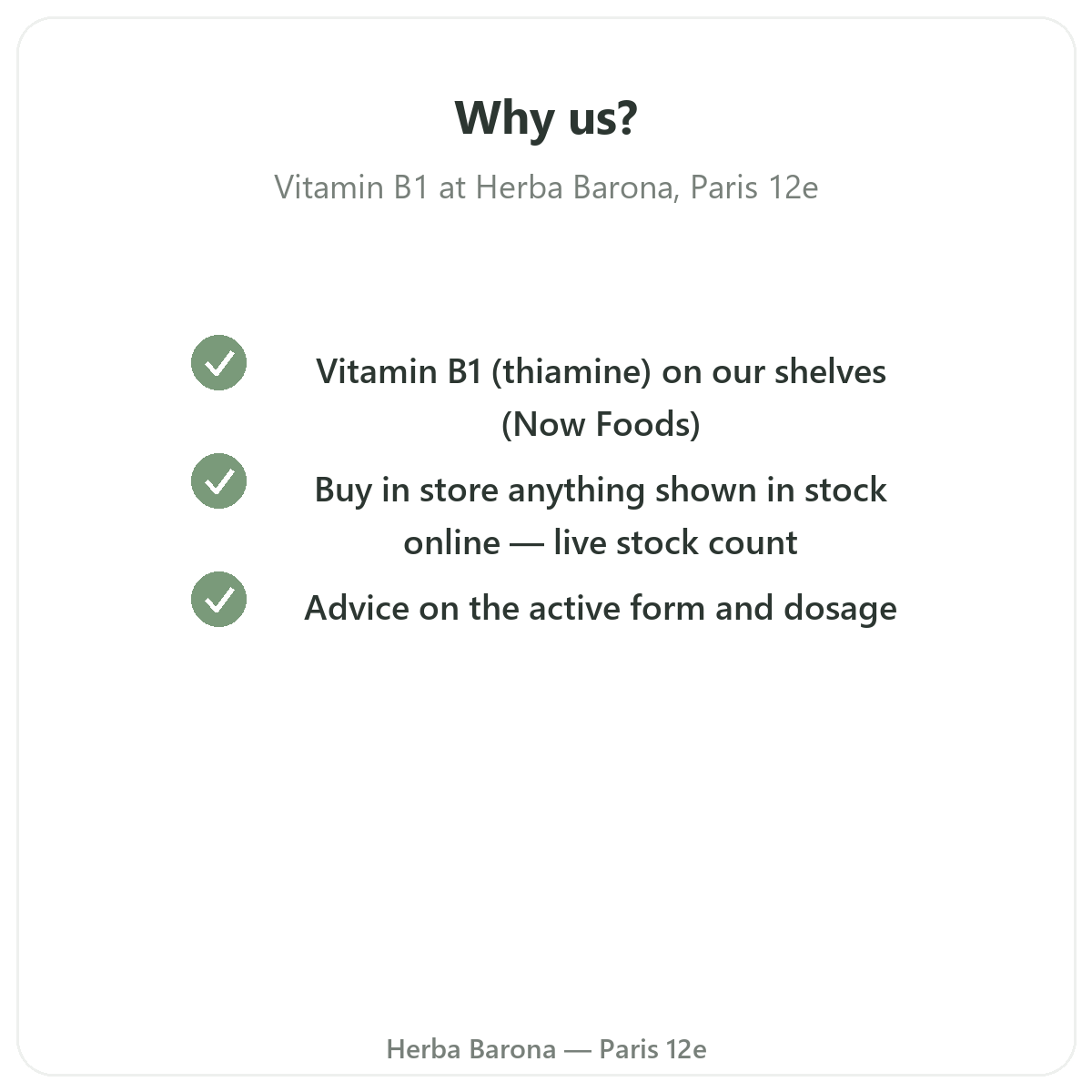 Why buy Vitamin B1 in Paris at Herba Barona Paris 12th