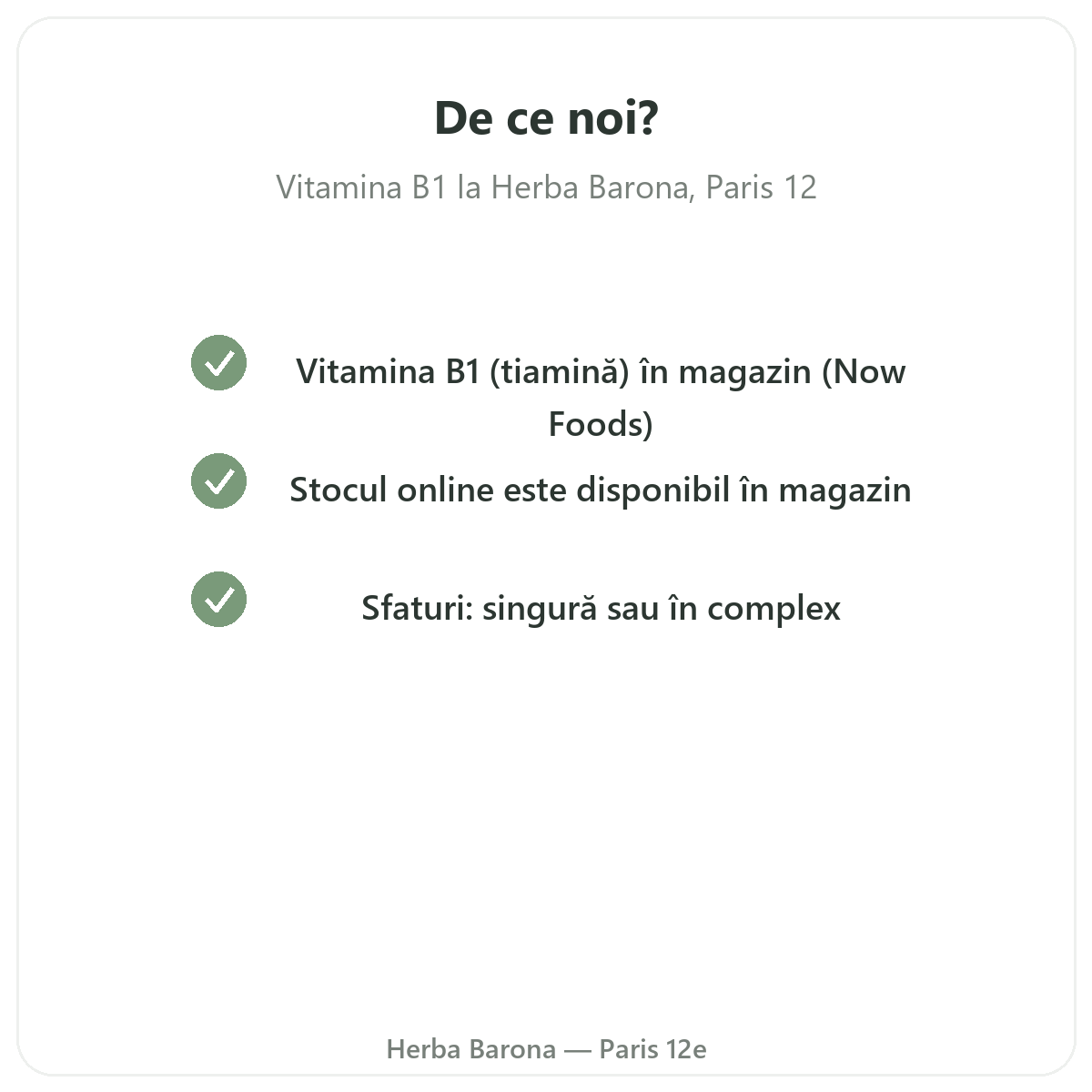 De ce să cumpărați Vitamina B1 Paris la Paris de la Herba Barona, Paris, arondismentul 12
