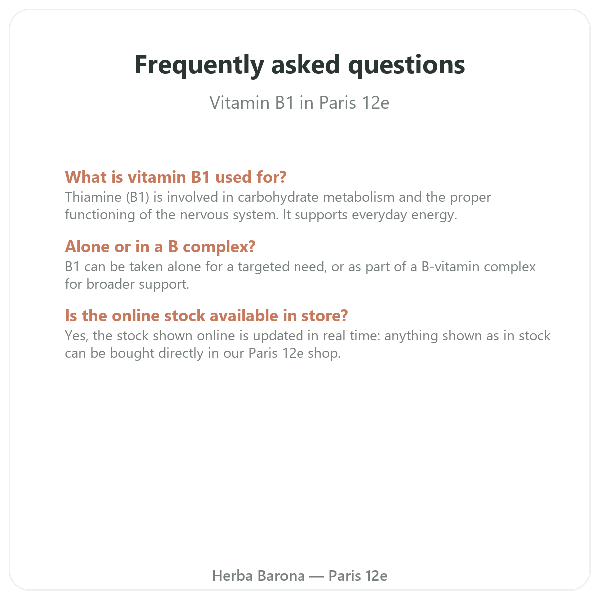 Frequently asked questions about Vitamin B1 in Paris - Herba Barona Paris 12th