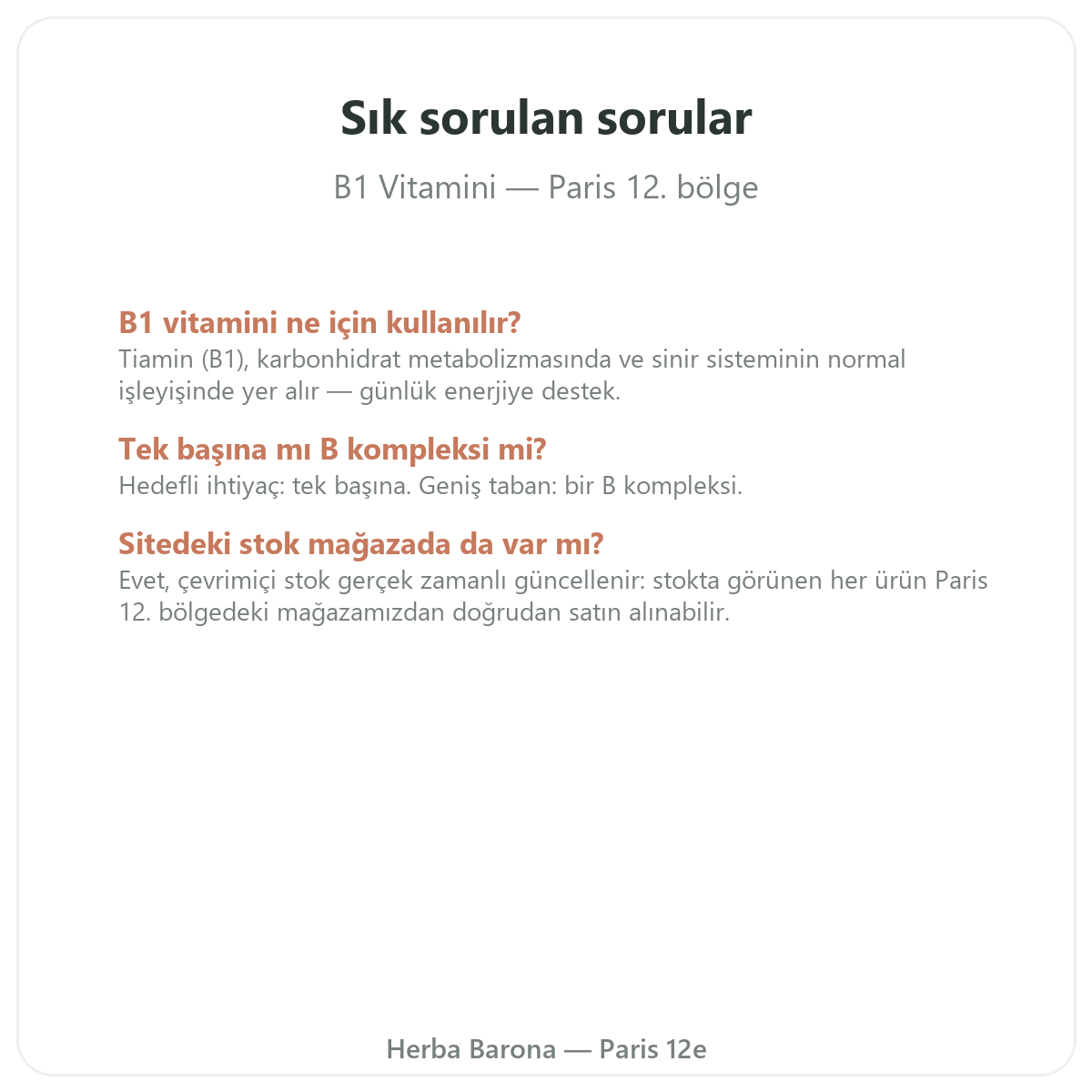 Paris’te Vitamin B1 hakkında sık sorulan sorular - Herba Barona Paris 12e