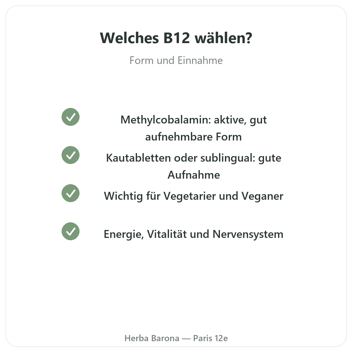 Vitamin B12 Paris – Qualitätsversprechen bei Herba Barona Paris 12e