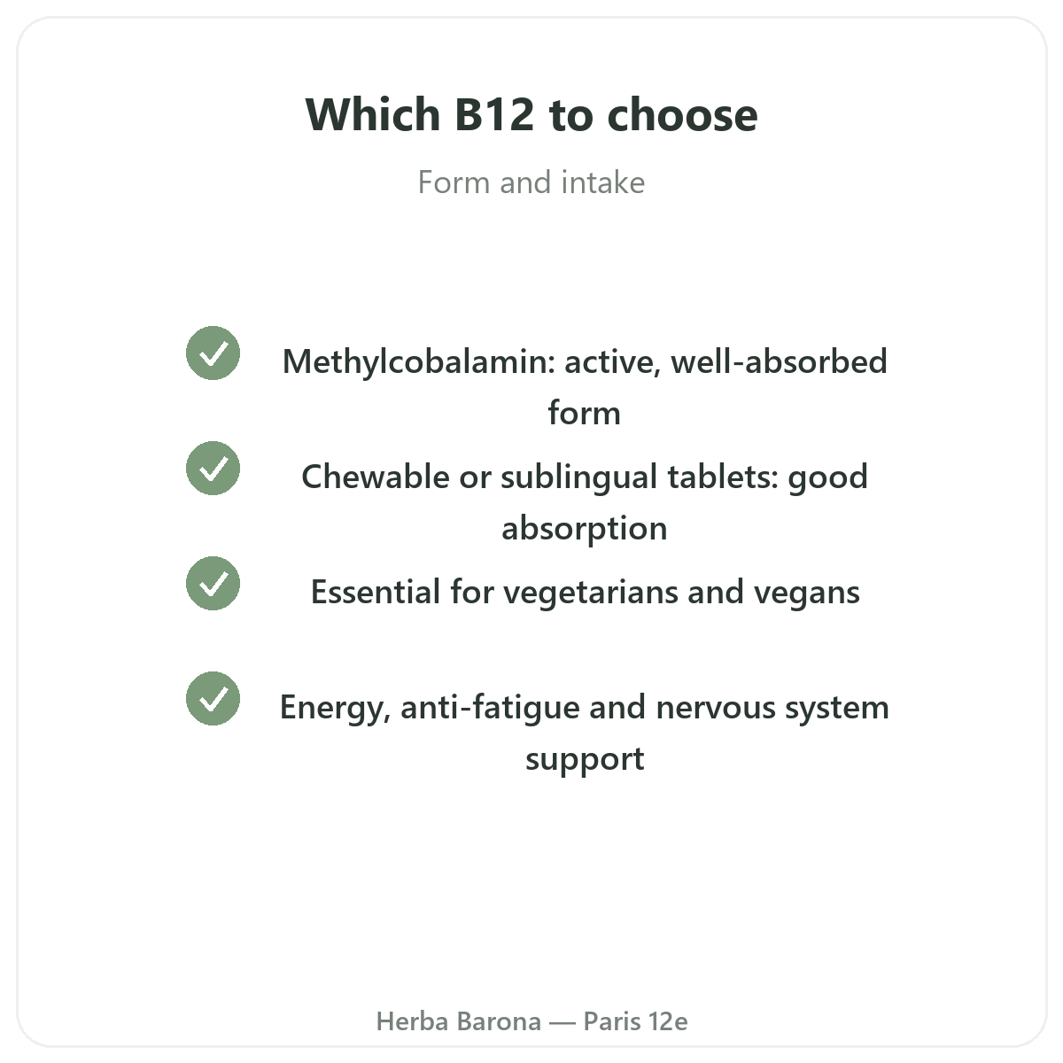 Vitamin B12 Paris - quality commitments at Herba Barona Paris 12e