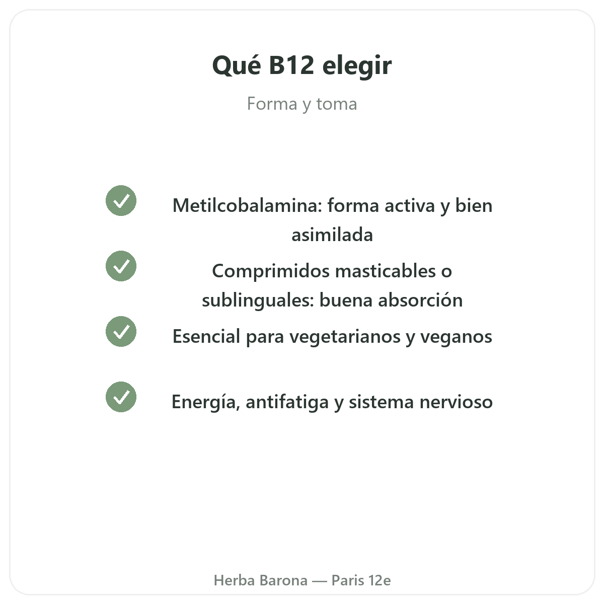 Vitamina B12 París - compromisos de calidad en Herba Barona París 12e