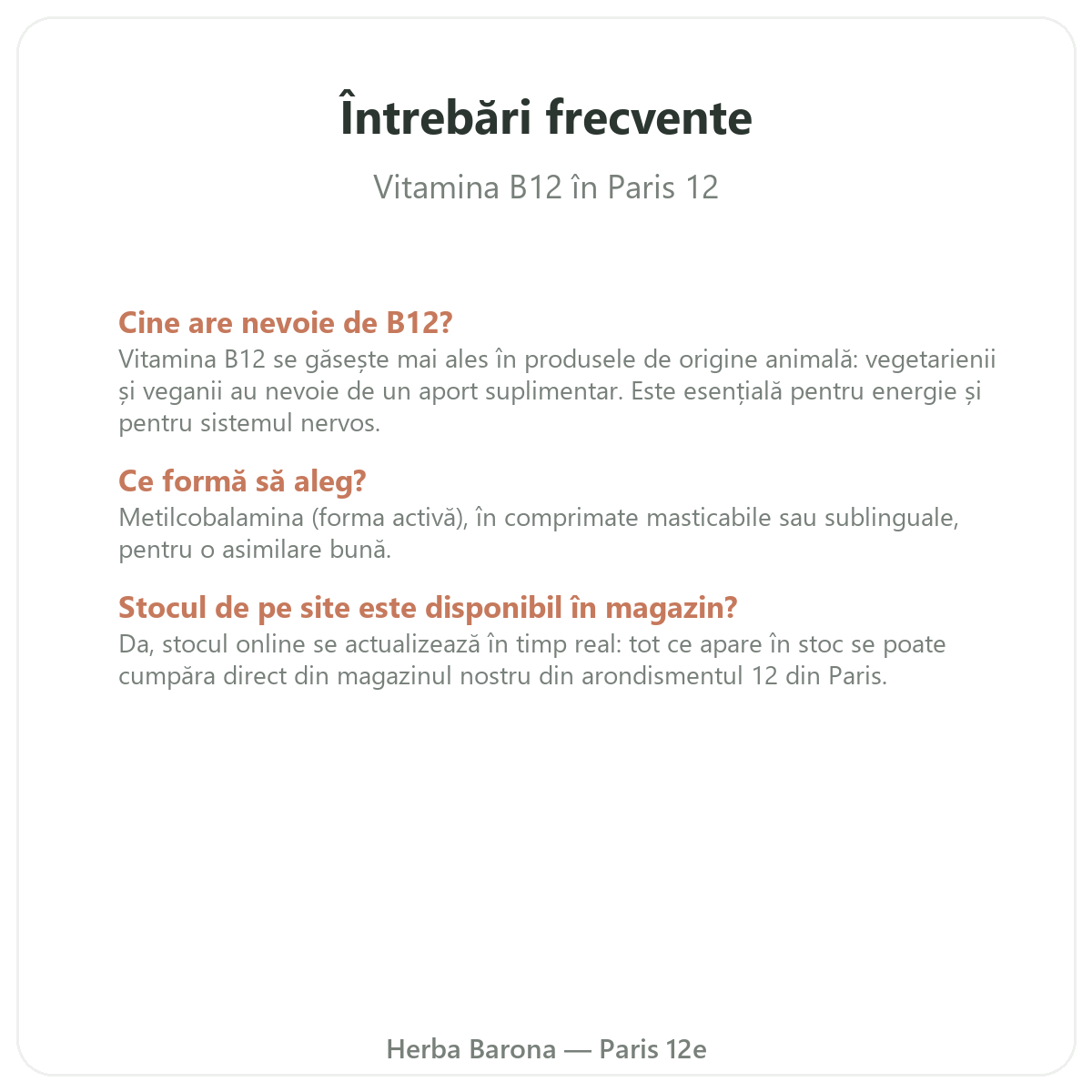 Întrebări frecvente Vitamina B12 - Herba Barona Paris arondismentul 12