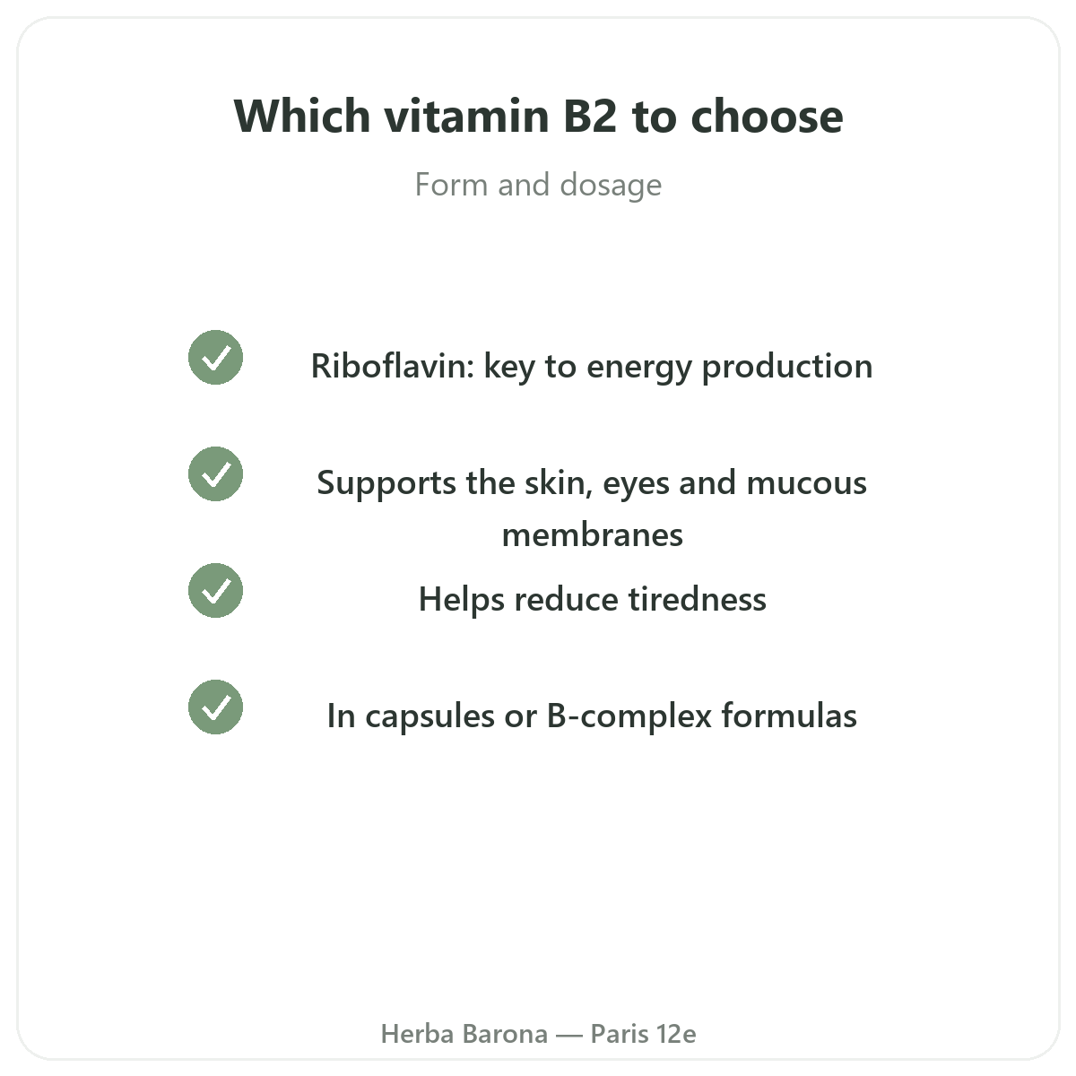 Vitamin B2 in Paris - our quality commitments at Herba Barona Paris 12th