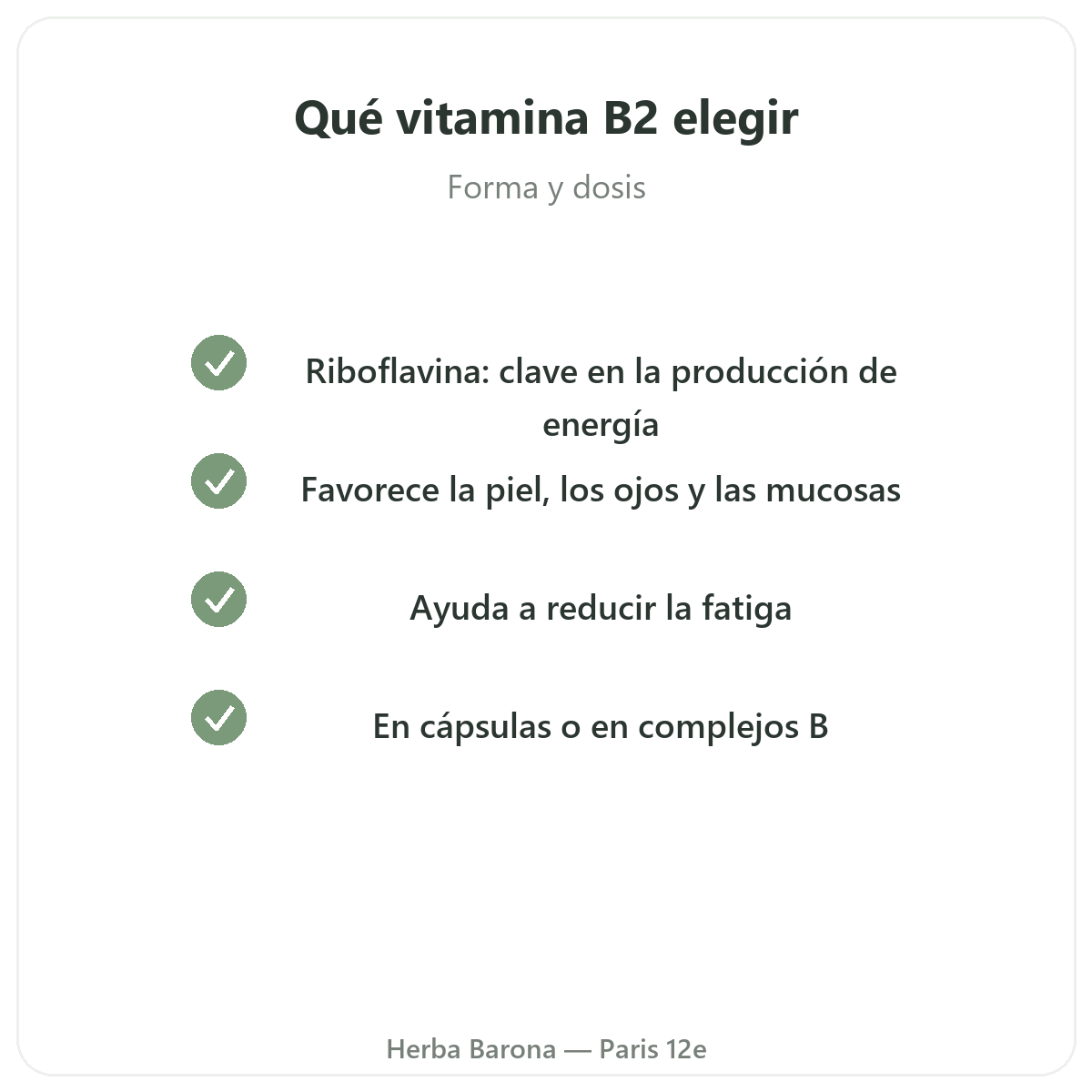 Vitamina B2 París París - compromisos de calidad en Herba Barona París 12e
