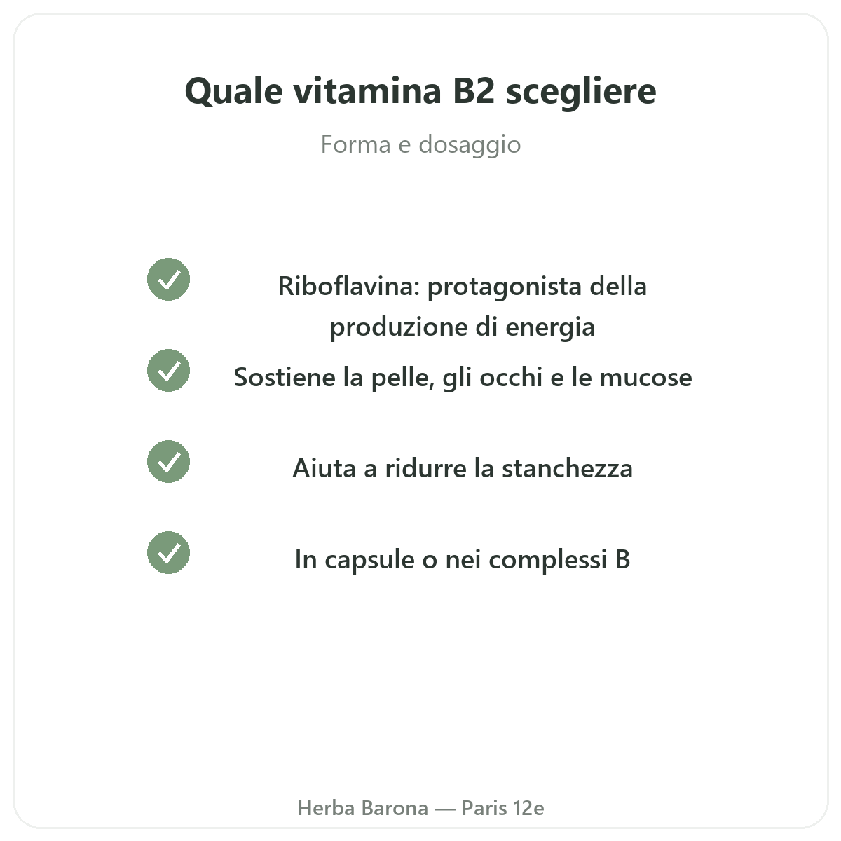 Vitamina B2 Parigi - impegni di qualità da Herba Barona Parigi 12e