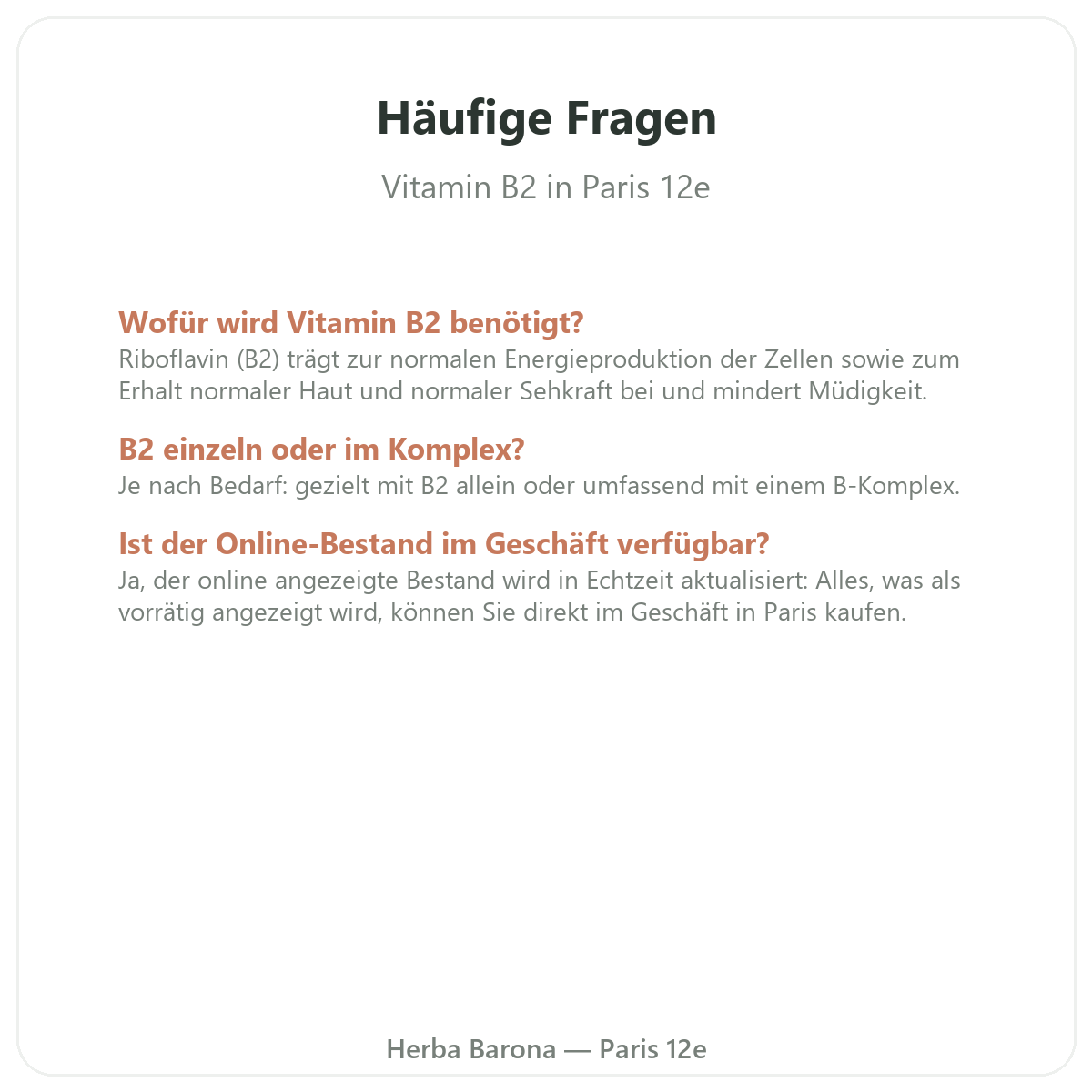 Häufige Fragen zu Vitamin B2 in Paris – Herba Barona Paris 12e
