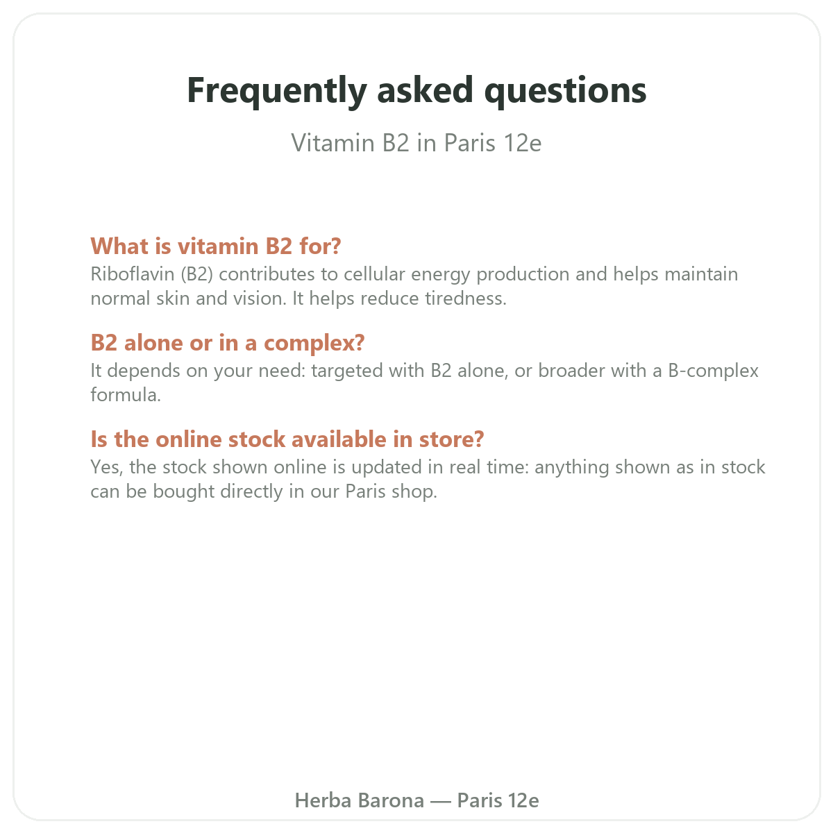 Frequently asked questions about Vitamin B2 in Paris - Herba Barona Paris 12th