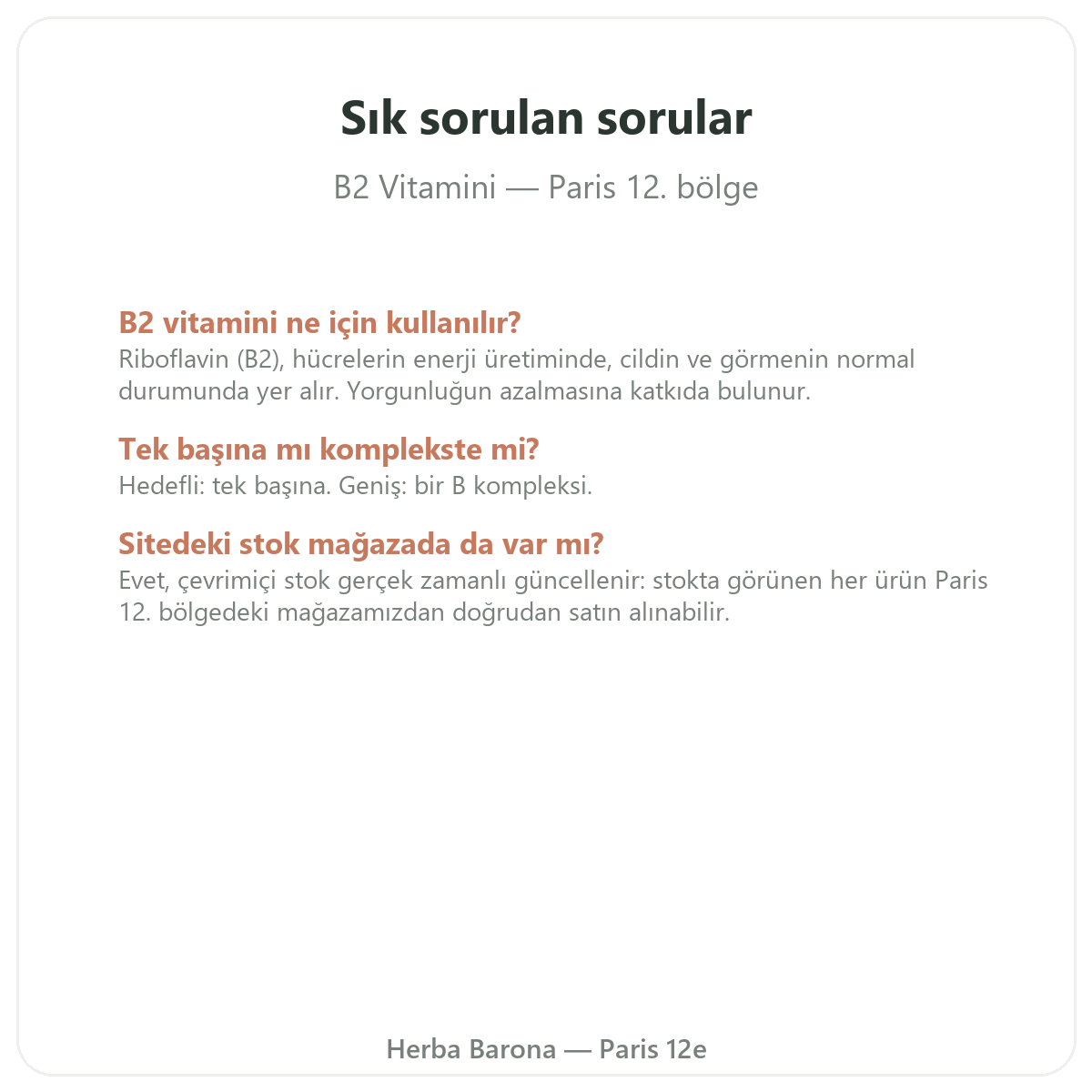Paris’te Vitamin B2 hakkında sık sorulan sorular - Herba Barona