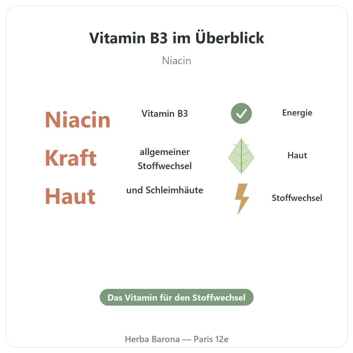 Vitamin B3 Paris kurz erklärt - Kennzahlen bei Herba Barona Paris 12e