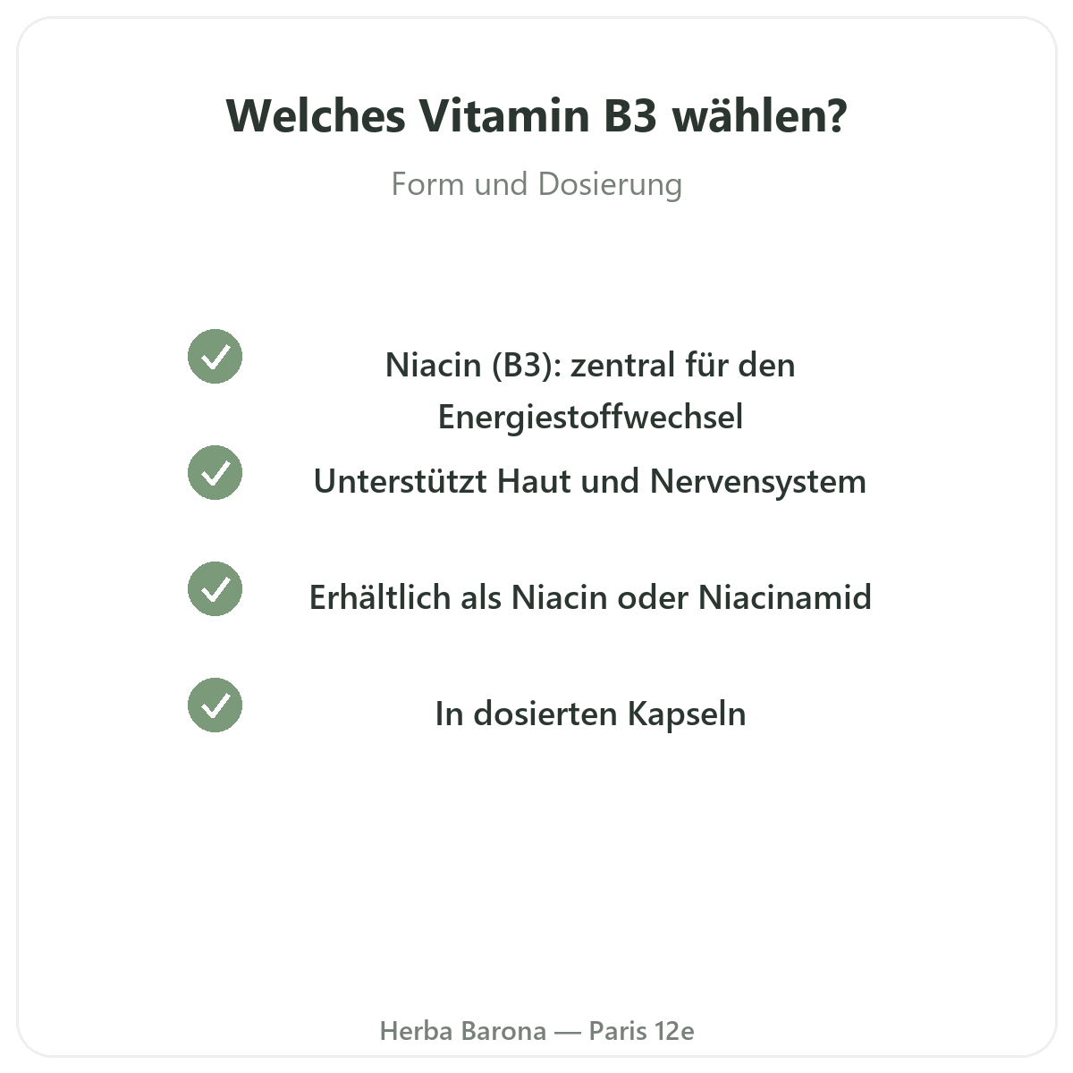 Vitamin B3 Paris - Qualitätsversprechen bei Herba Barona Paris 12e