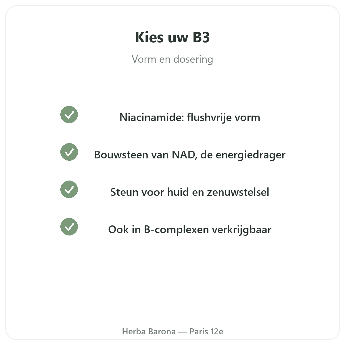 Vitamine B3 Paris Paris - engagements qualite chez Herba Barona Paris 12e