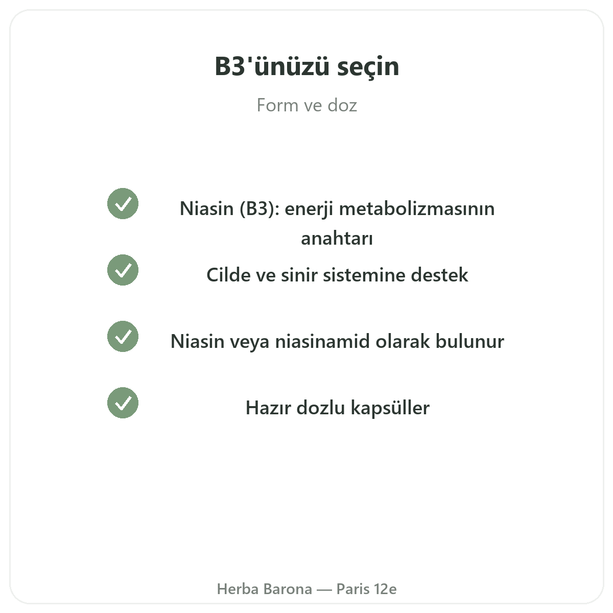 Vitamin B3 Herba Barona Paris kalite taahhütleri