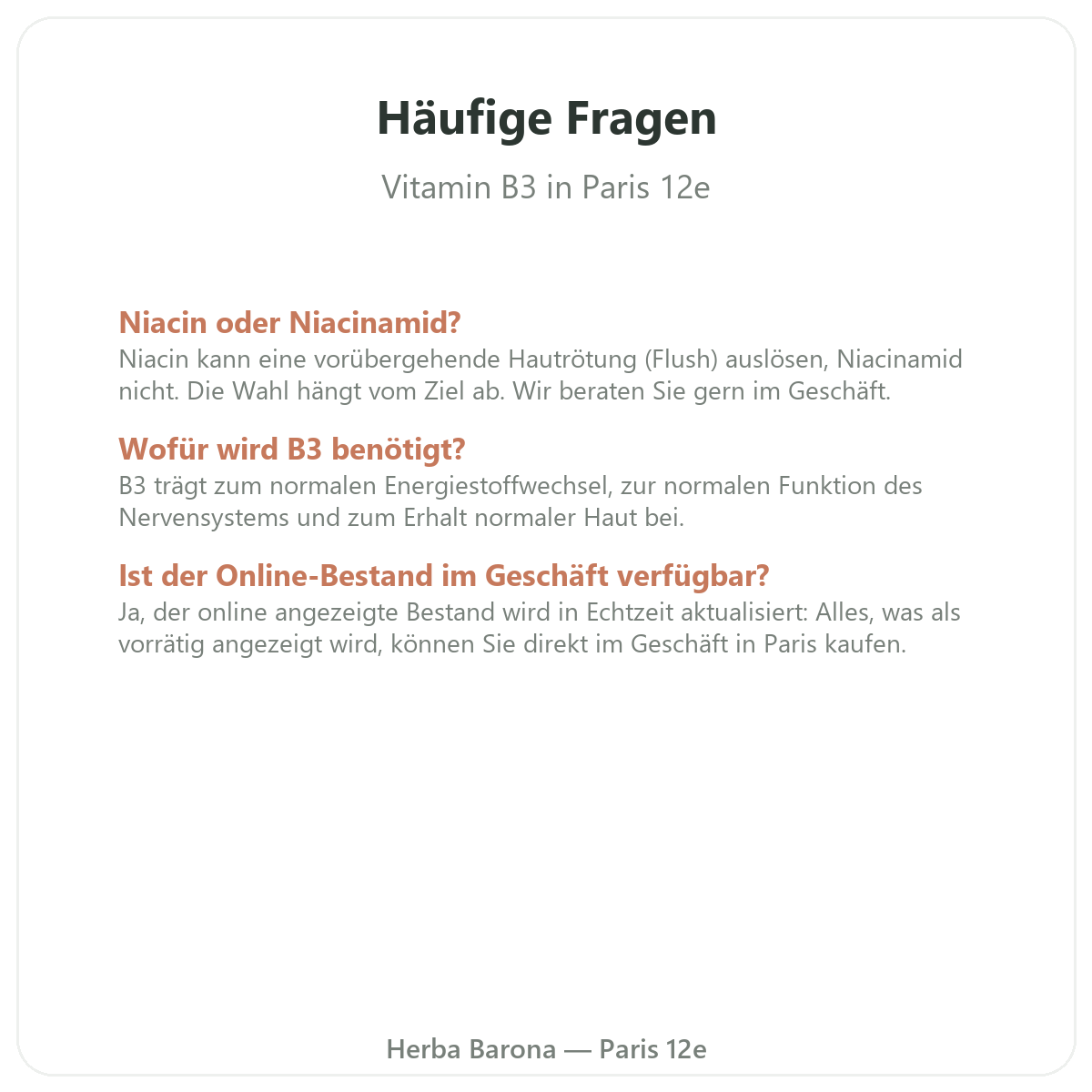 Häufige Fragen zu Vitamin B3 Paris - Herba Barona Paris 12e