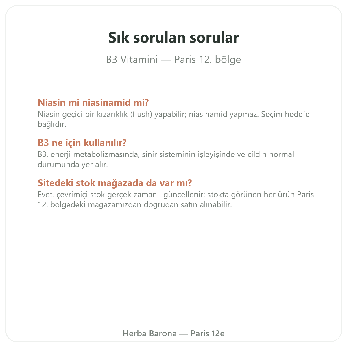 Paris’te Vitamin B3 hakkında sık sorulan sorular - Herba Barona