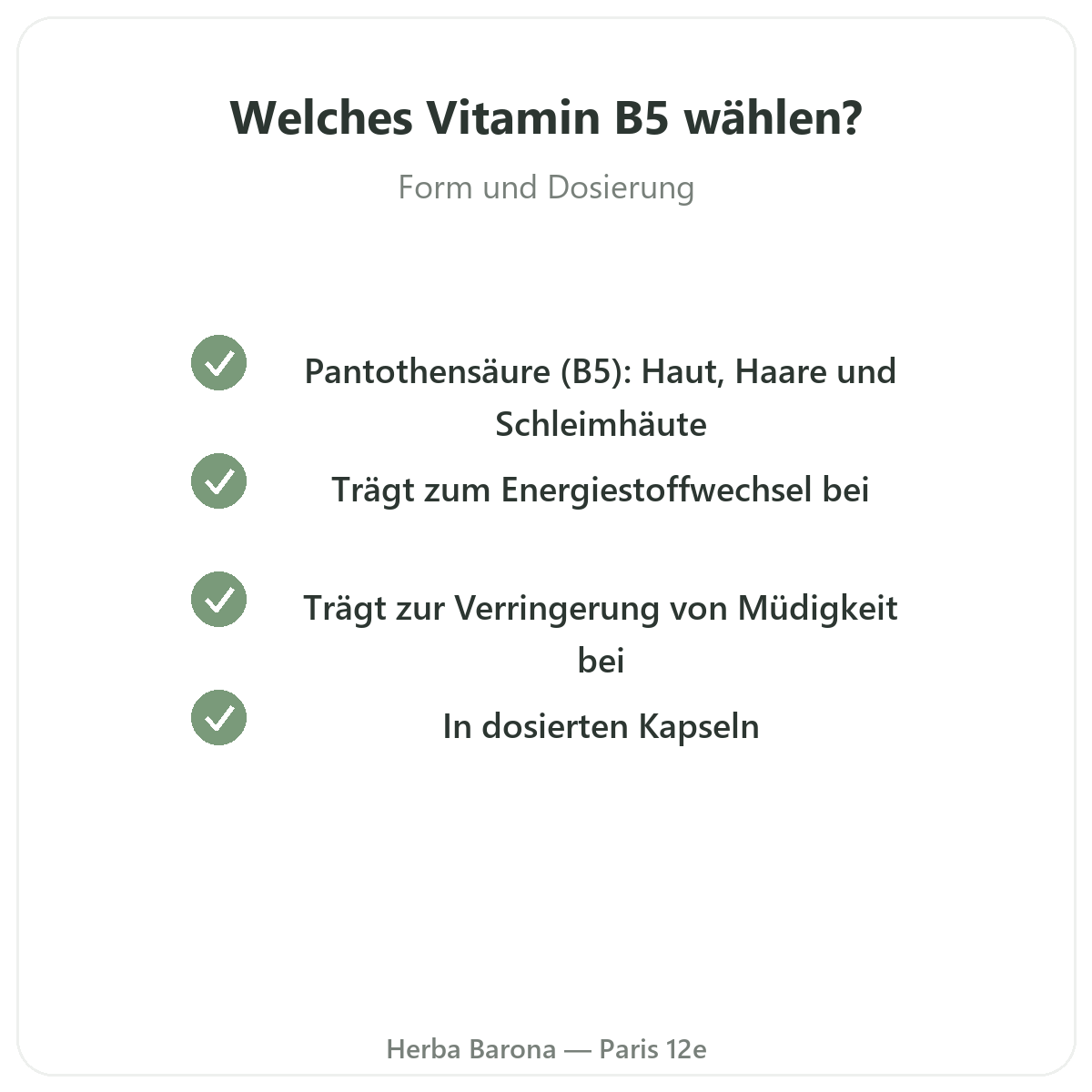 Vitamin B5 Paris - Qualitätsversprechen bei Herba Barona Paris 12e