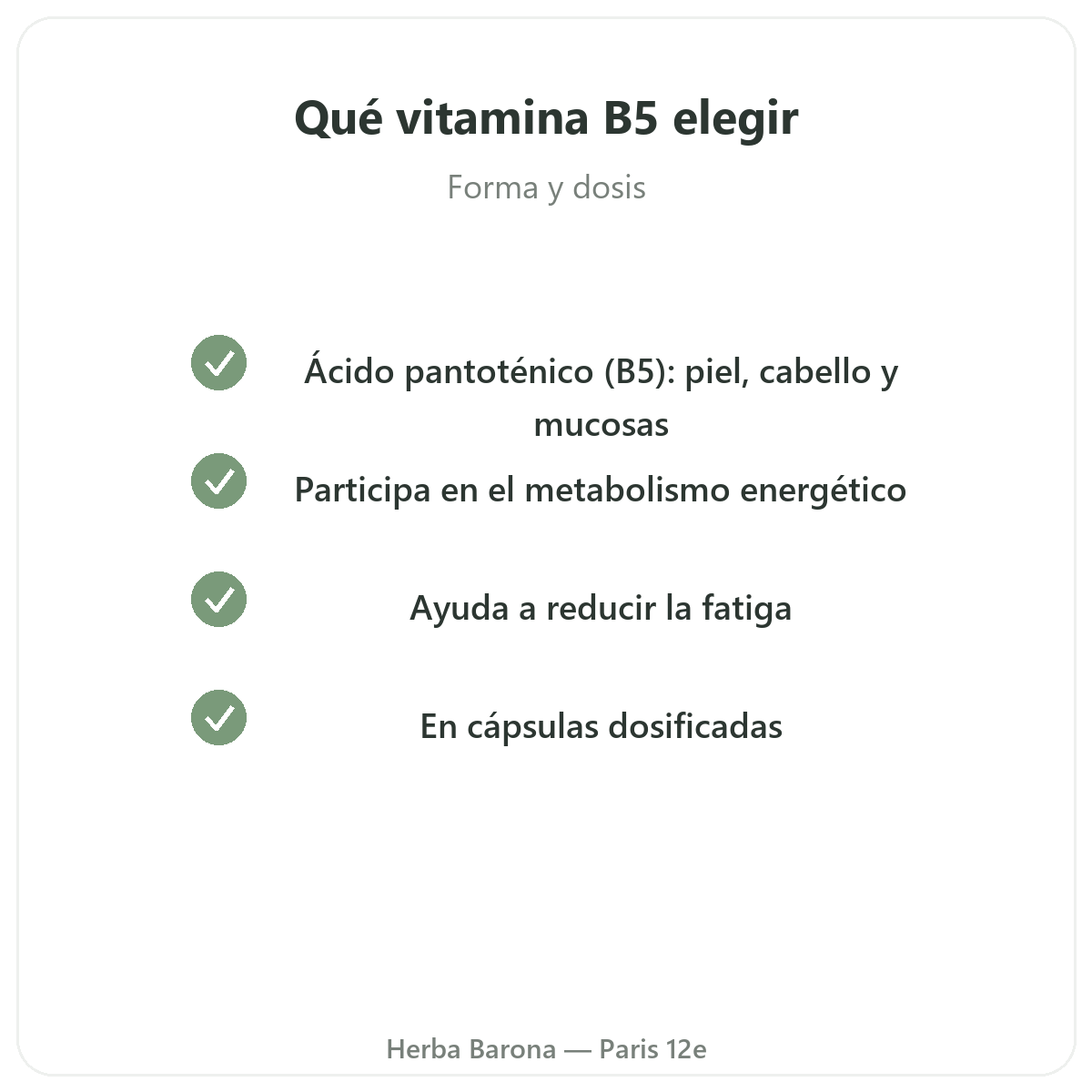 Vitamina B5 París - compromisos de calidad en Herba Barona París 12e