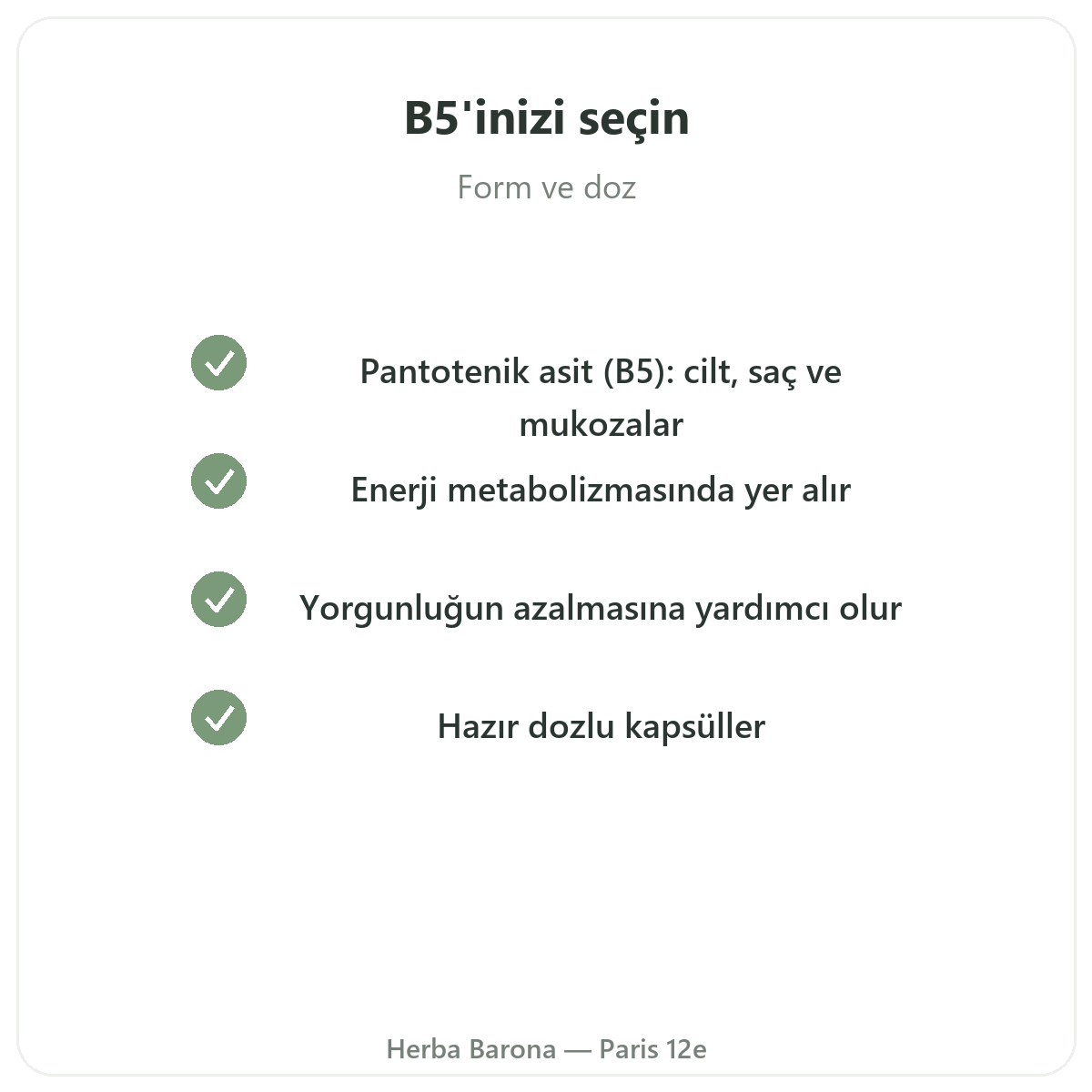 Vitamin B5 Herba Barona Paris kalite taahhütleri
