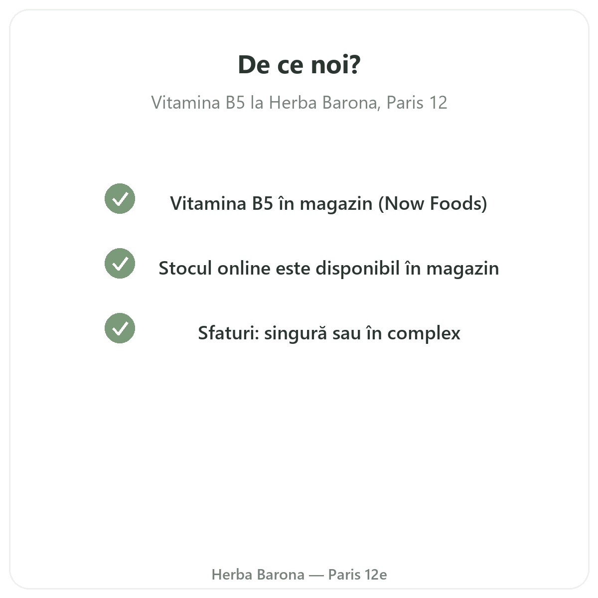 De ce să cumpărați Vitamina B5 Paris de la Paris, la Herba Barona Paris, arondismentul 12