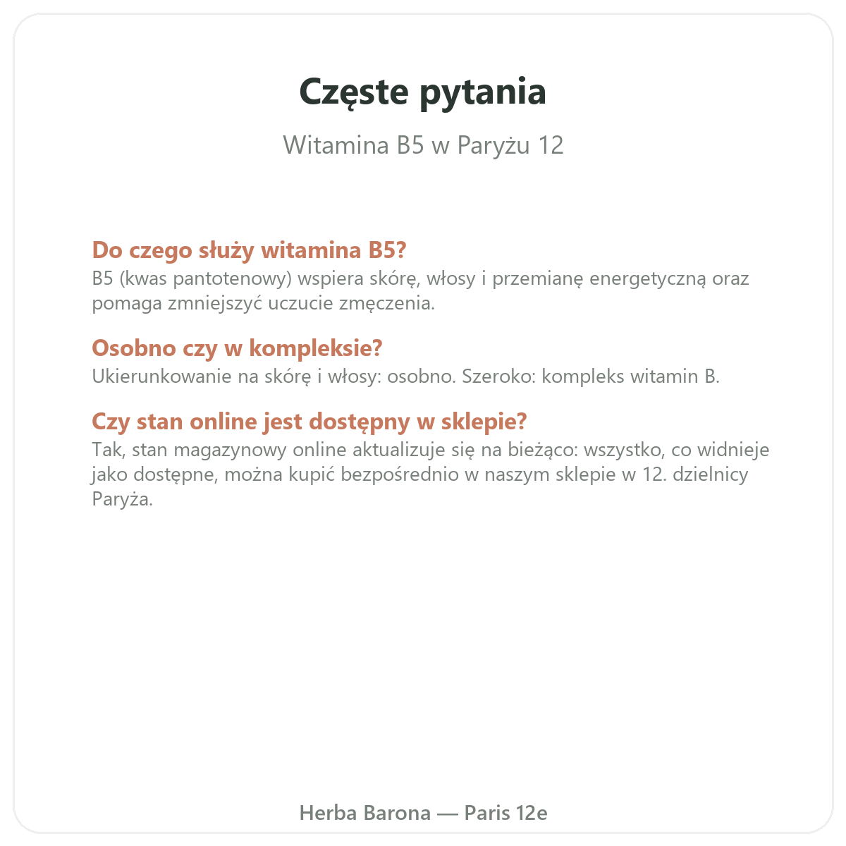 Najczęstsze pytania o Witaminę B5 — dostawa do Polski — Herba Barona