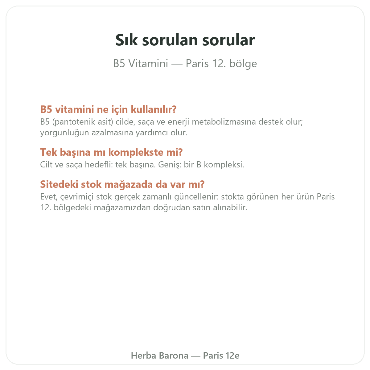 Paris’te Vitamin B5 hakkında sık sorulan sorular - Herba Barona