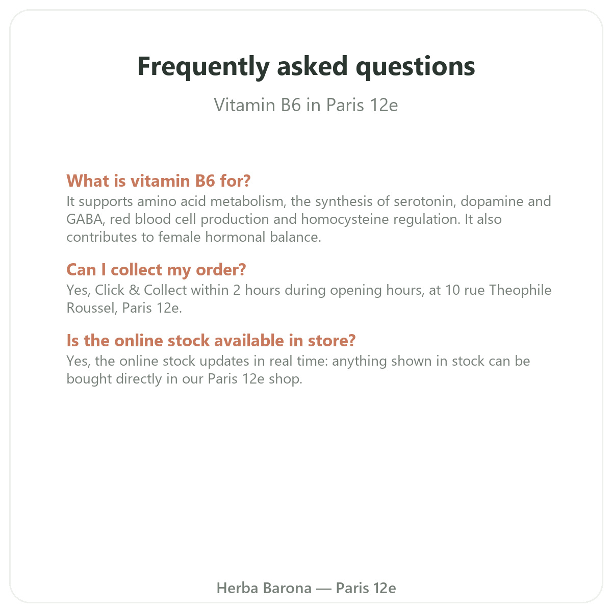 Frequently asked questions about Vitamin B6 in Paris - Herba Barona Paris 12th