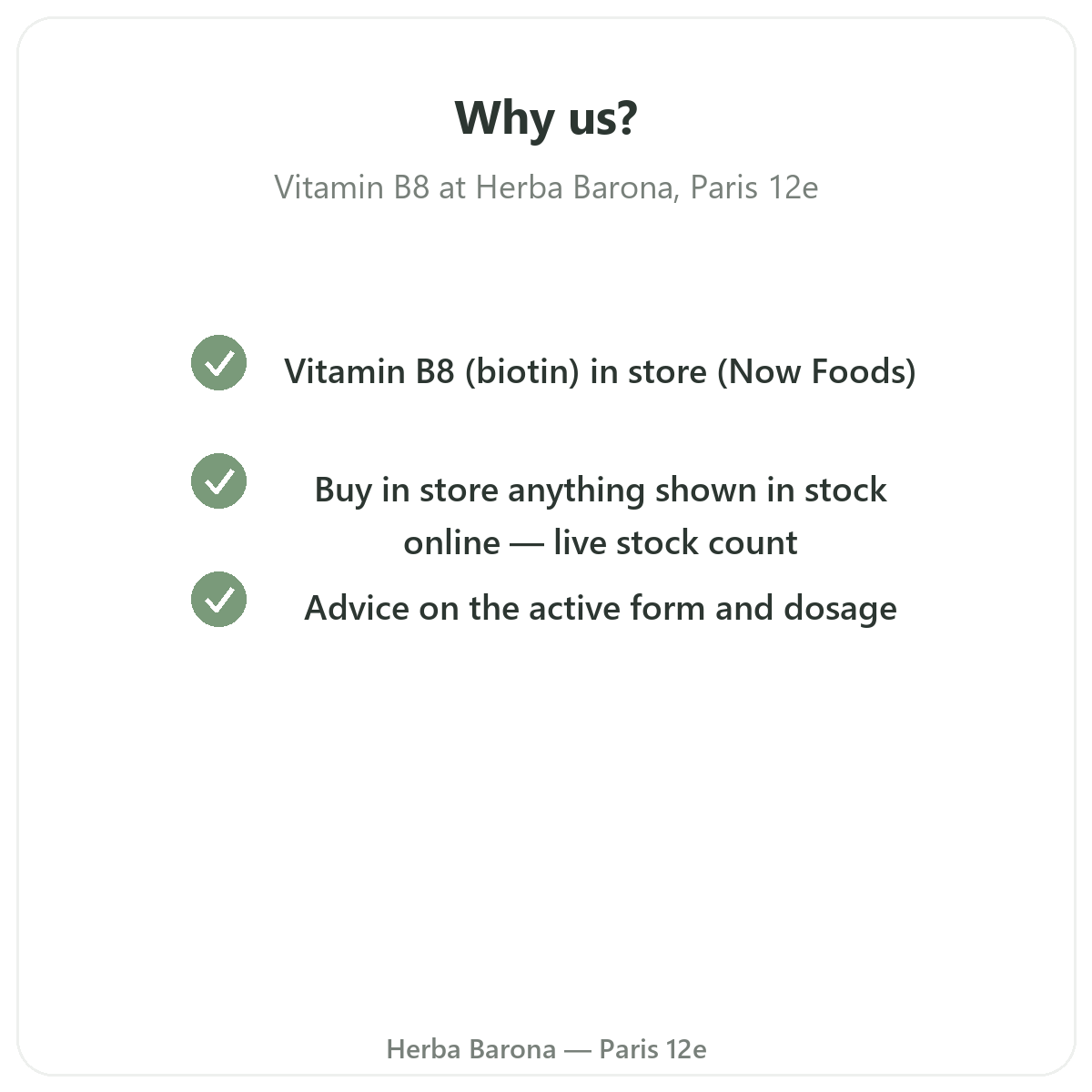 Pourquoi acheter Vitamine B8 Paris a Paris chez Herba Barona Paris 12e