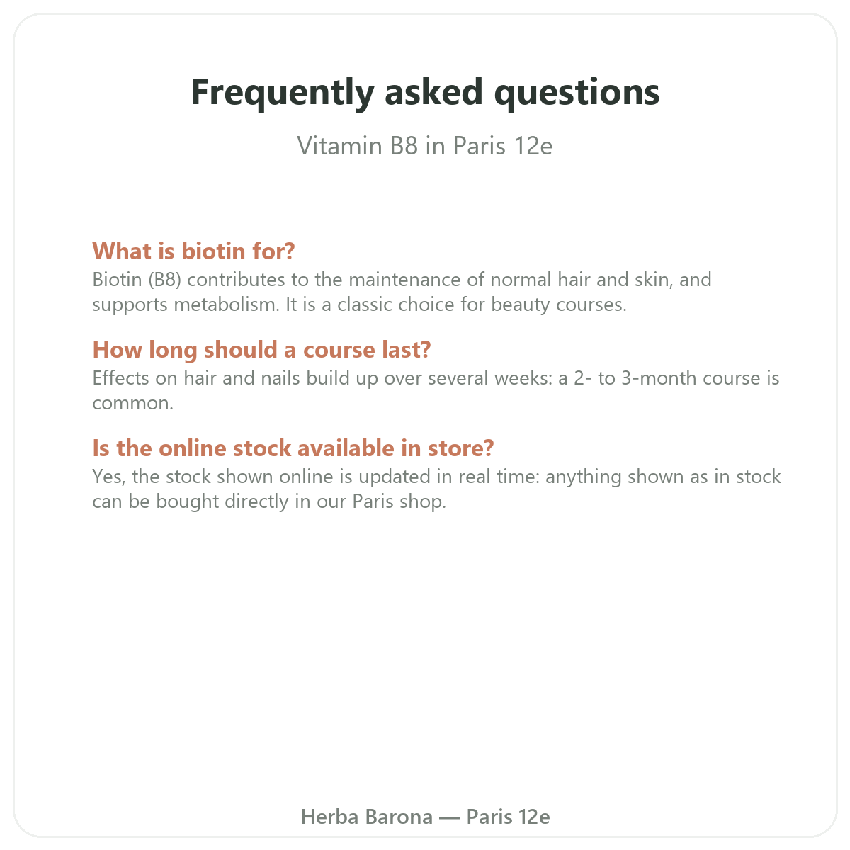 Questions frequentes Vitamine B8 Paris a Paris - Herba Barona Paris 12e