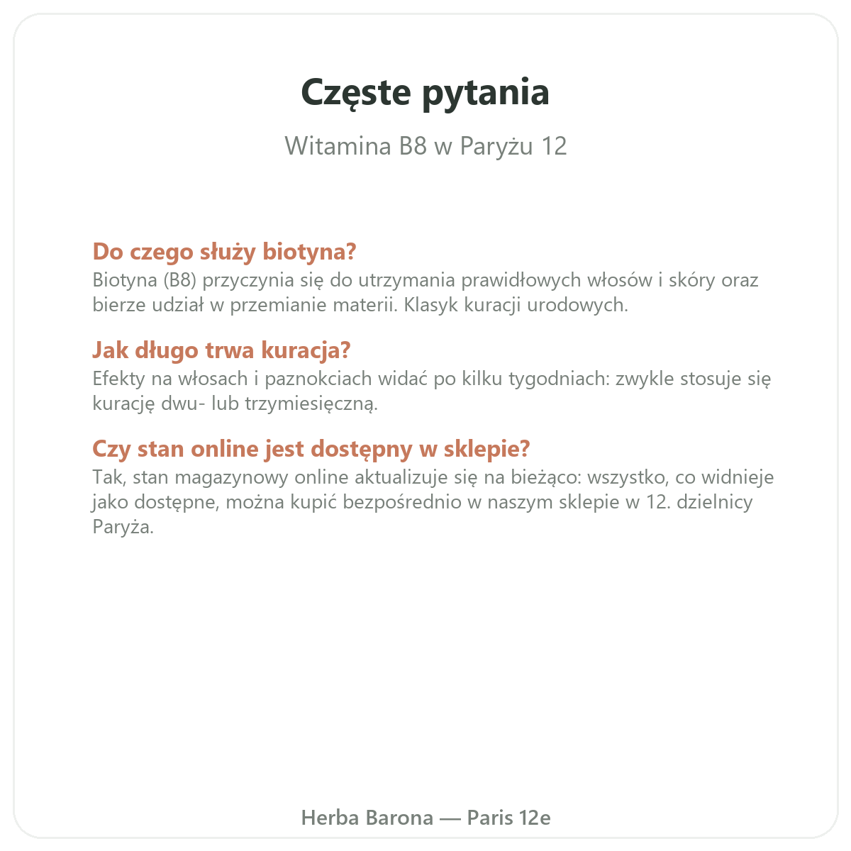 Najczęstsze pytania o Witaminę B8 — dostawa do Polski — Herba Barona