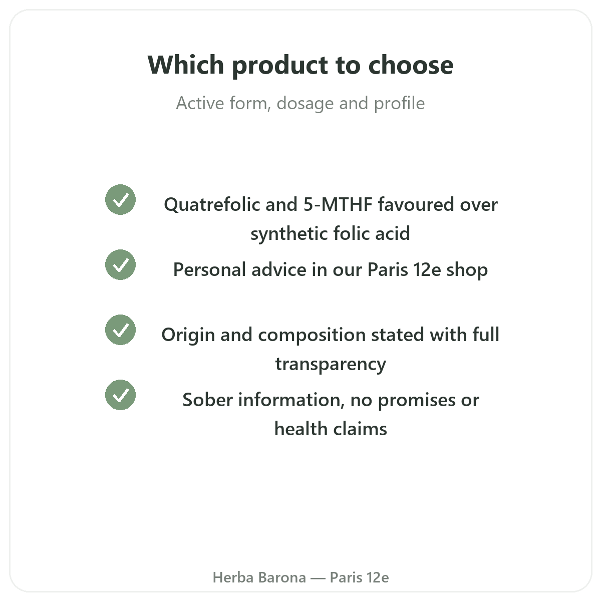 Vitamin B9 in Paris - quality commitments at Herba Barona Paris 12th