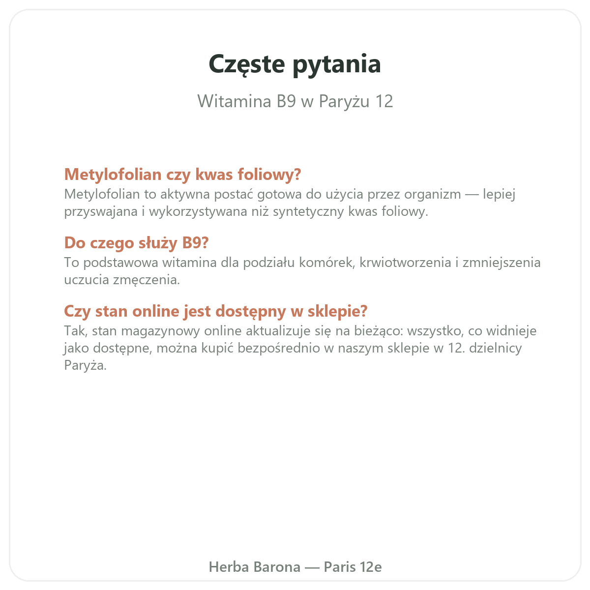 Najczęstsze pytania: witamina B9 w Paryżu - Herba Barona Paryż 12