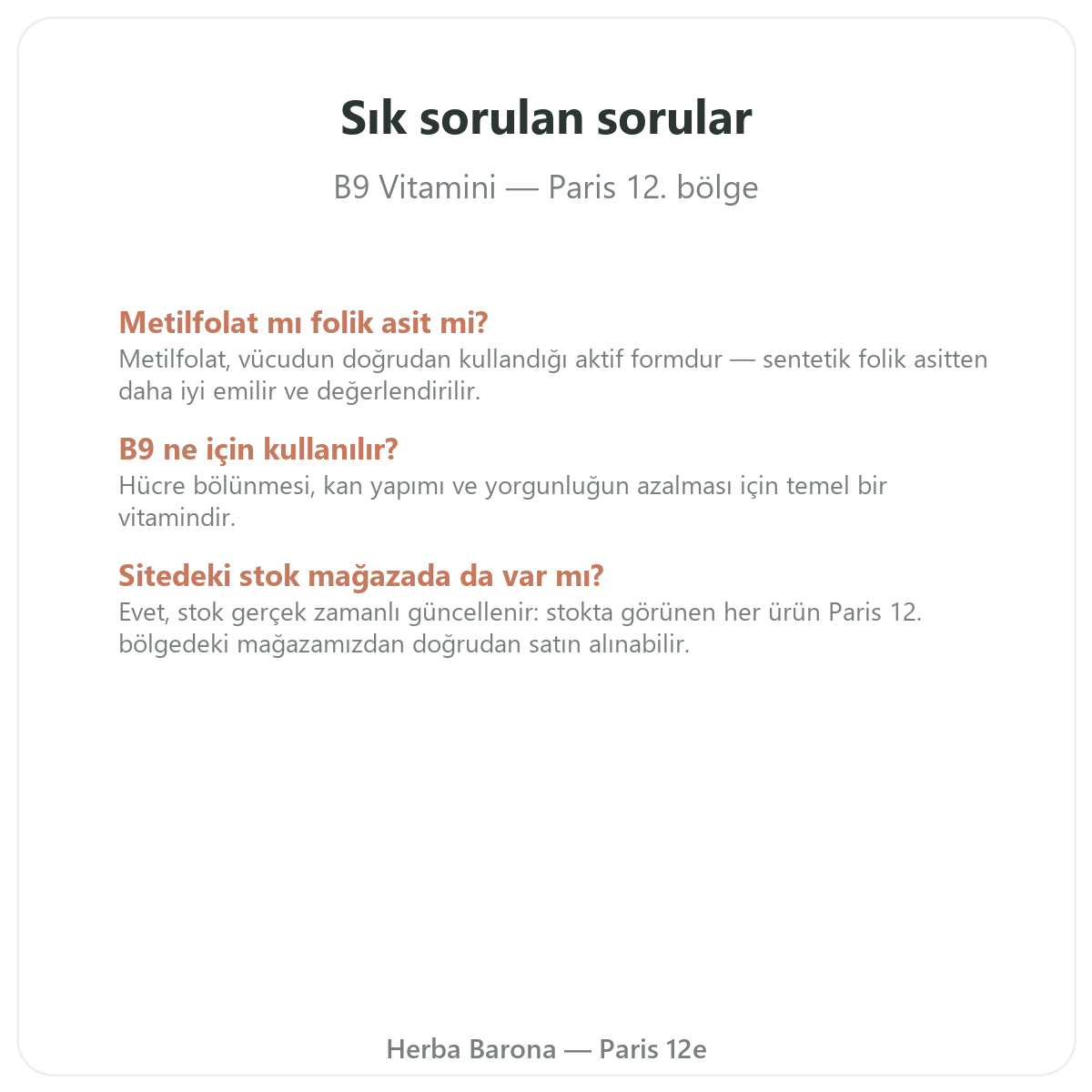 Paris’te Vitamin B9 hakkında sık sorulan sorular - Herba Barona