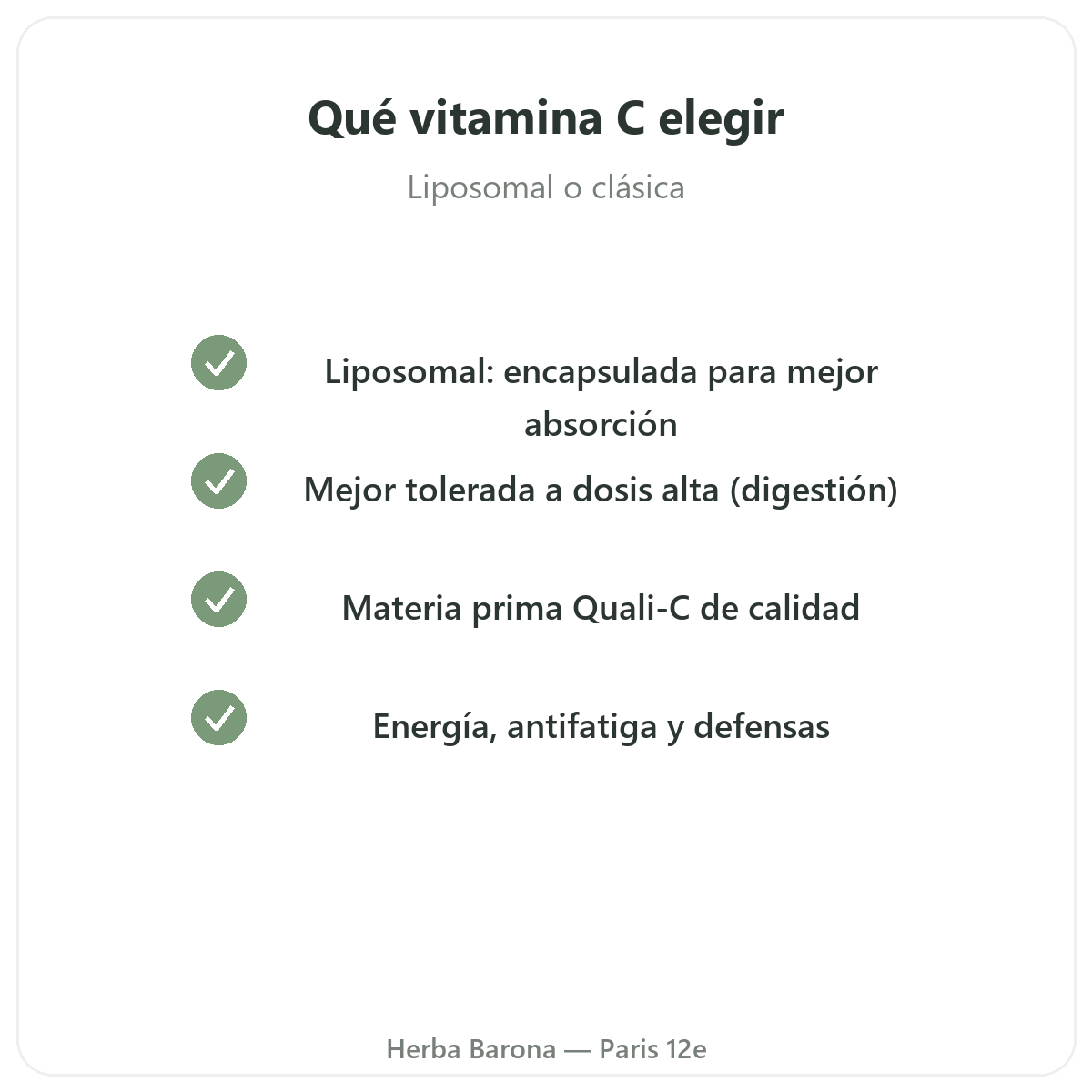 Vitamina C liposomal Paris Paris - compromisos de calidad en Herba Barona Paris 12e