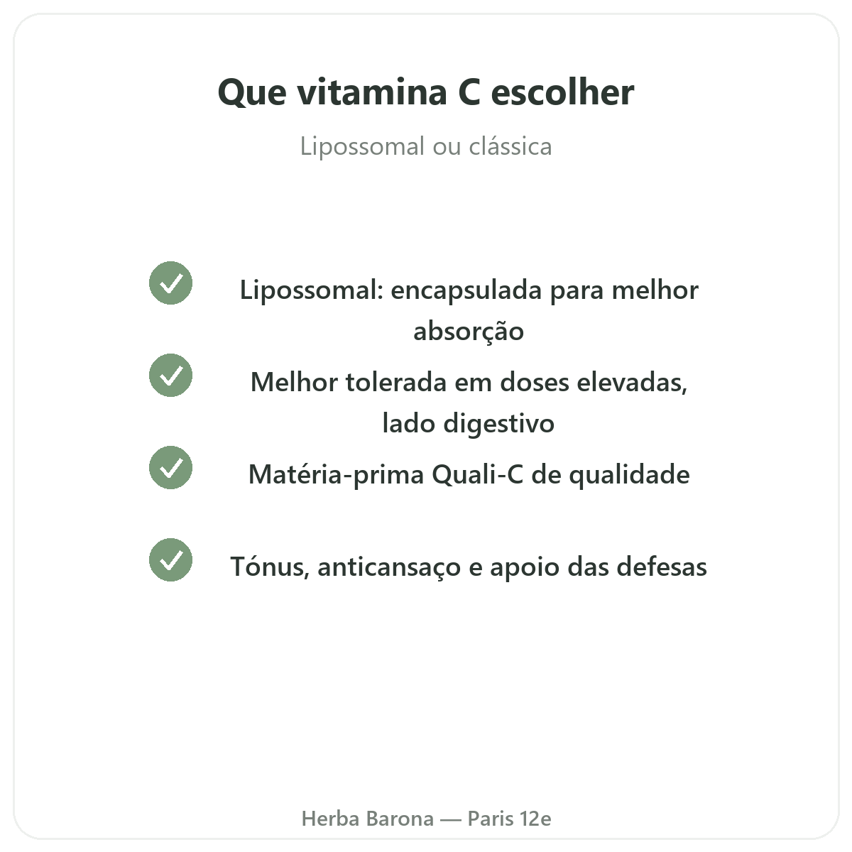 Vitamina C lipossomal Paris Paris - compromissos de qualidade na Herba Barona Paris 12e