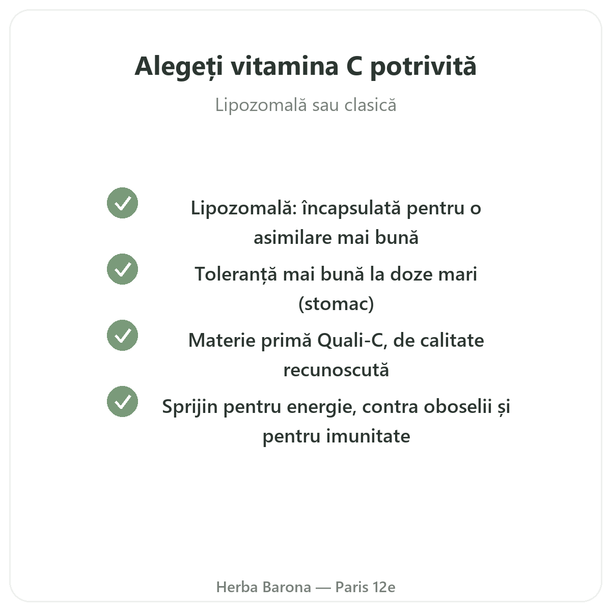 Vitamina C liposomală Paris - angajamente de calitate la Herba Barona Paris 12e