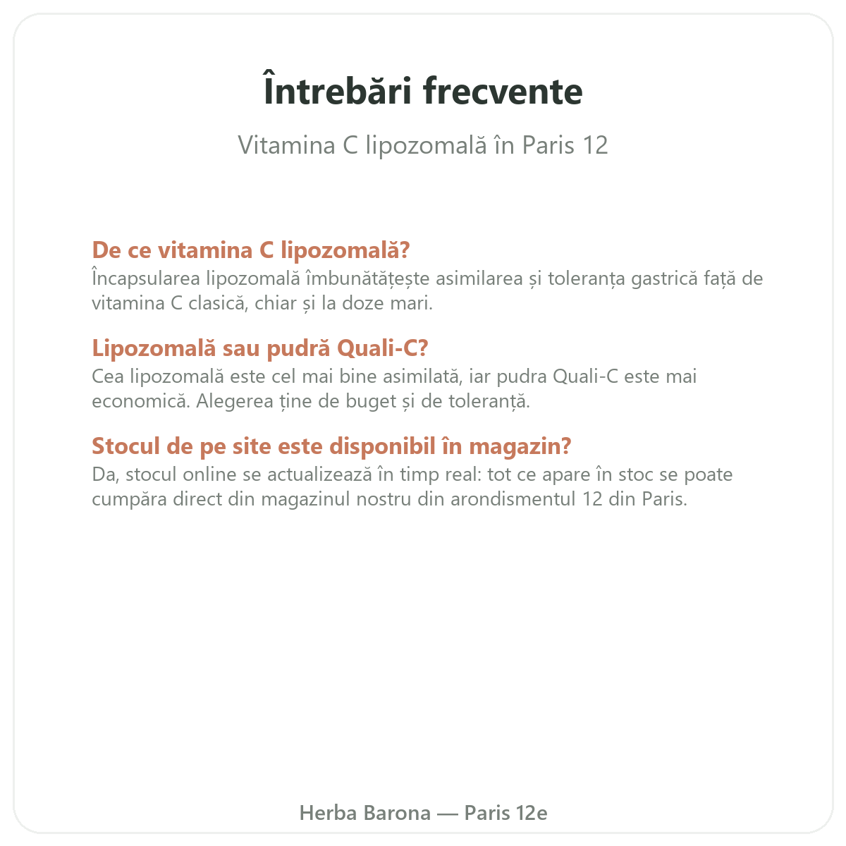 Întrebări frecvente Vitamina C liposomală Paris la Paris - Herba Barona Paris 12e