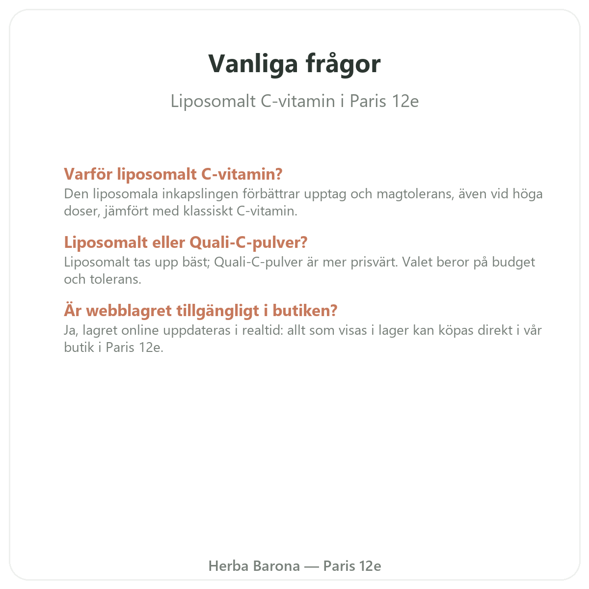 Vanliga frågor om liposomalt C-vitamin i Paris – Herba Barona Paris 12e
