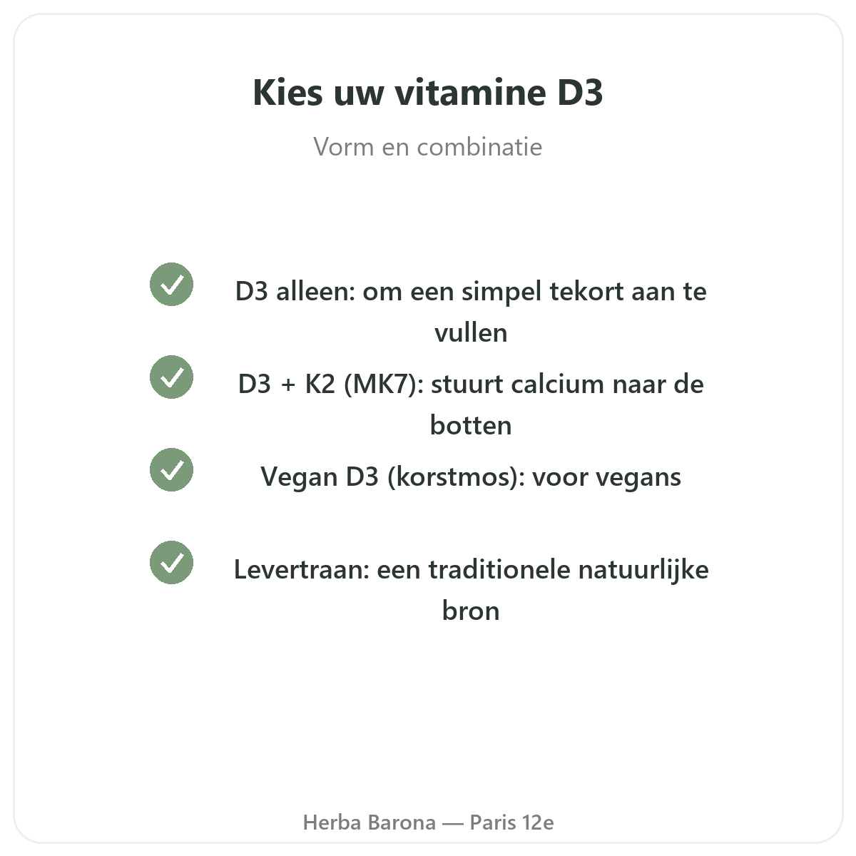 Vitamine D3 K2 Parijs - kwaliteitsbeloften bij Herba Barona Parijs 12e